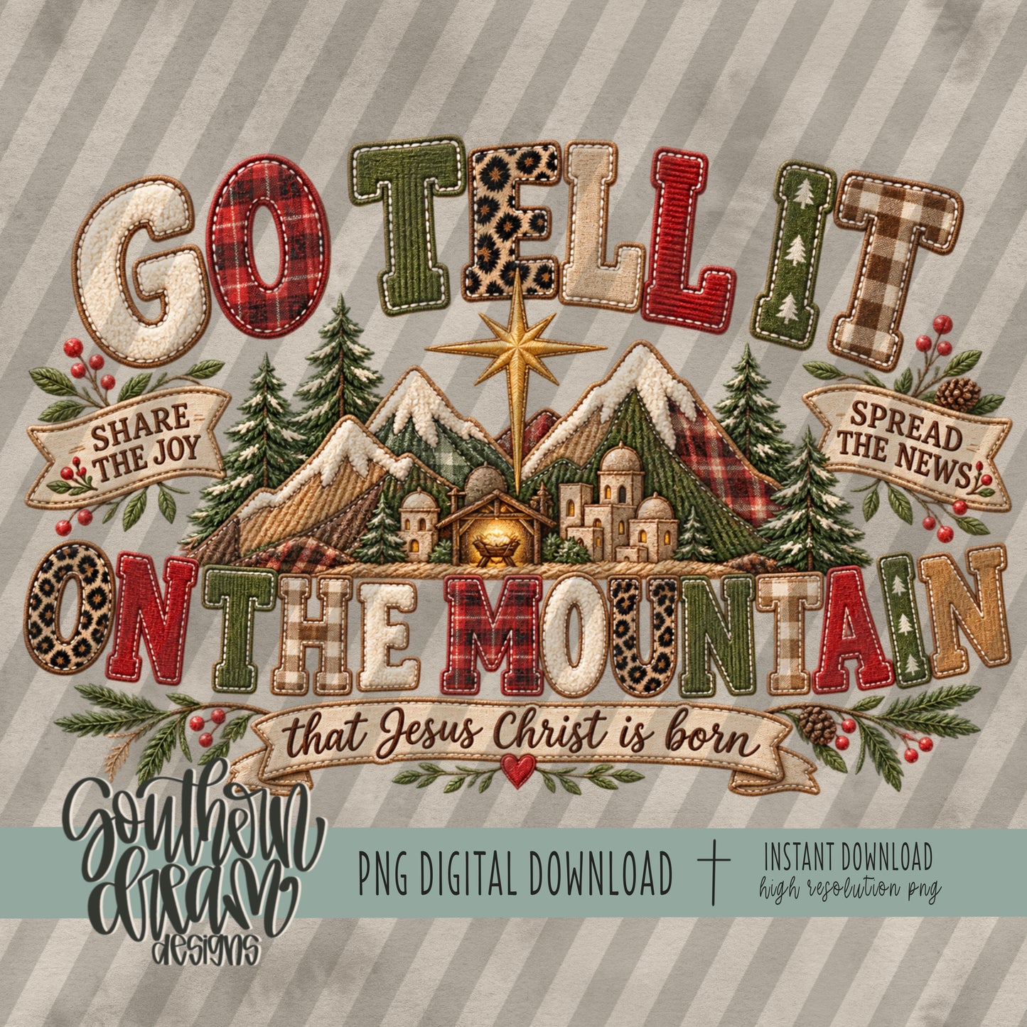 Go Tell it on the Mountain Faux Embroidery