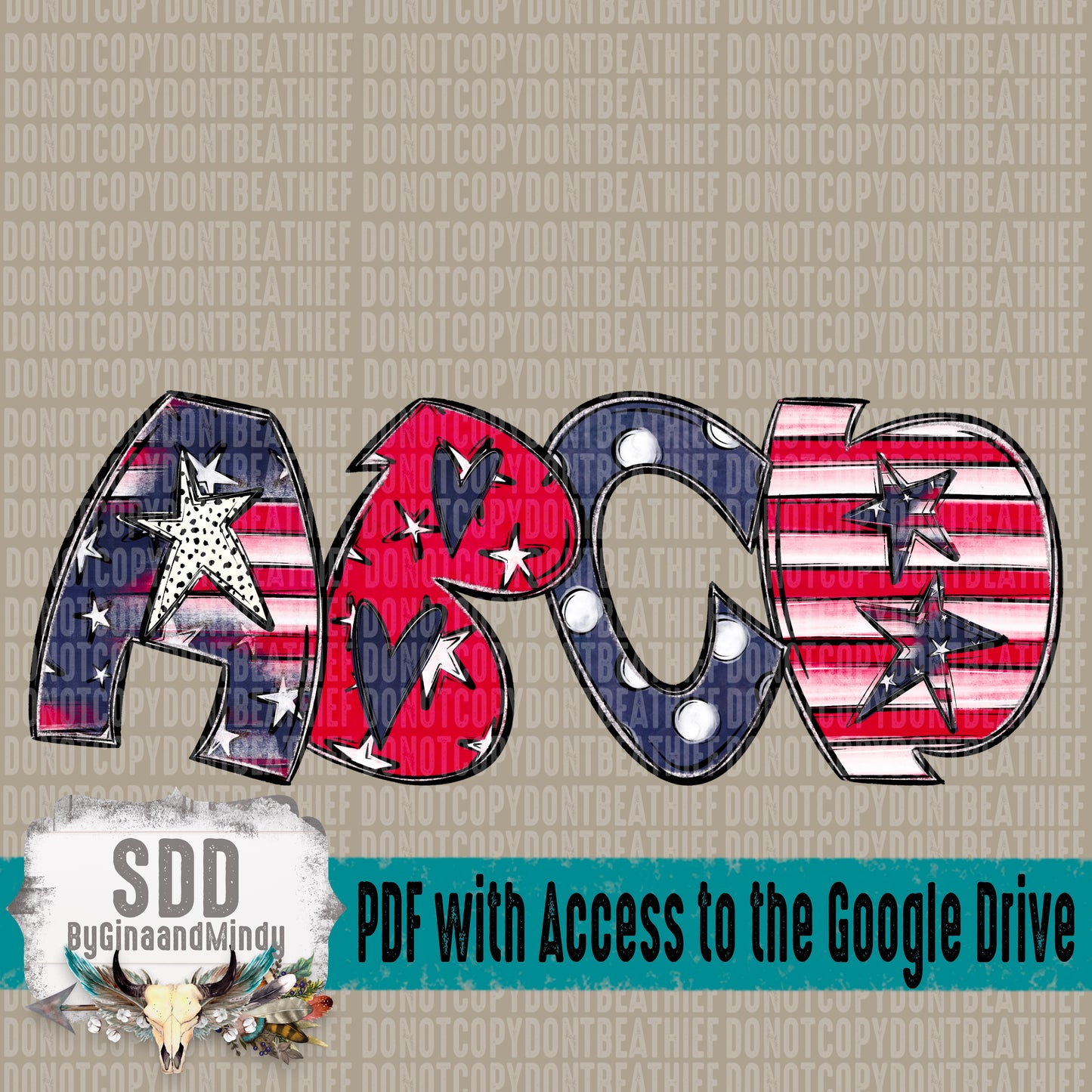 God Bless the USA Doodle Alpha Set (4 Sets Uppercase & Lowercase, 0-9, + Special Characters & 27 Elements)