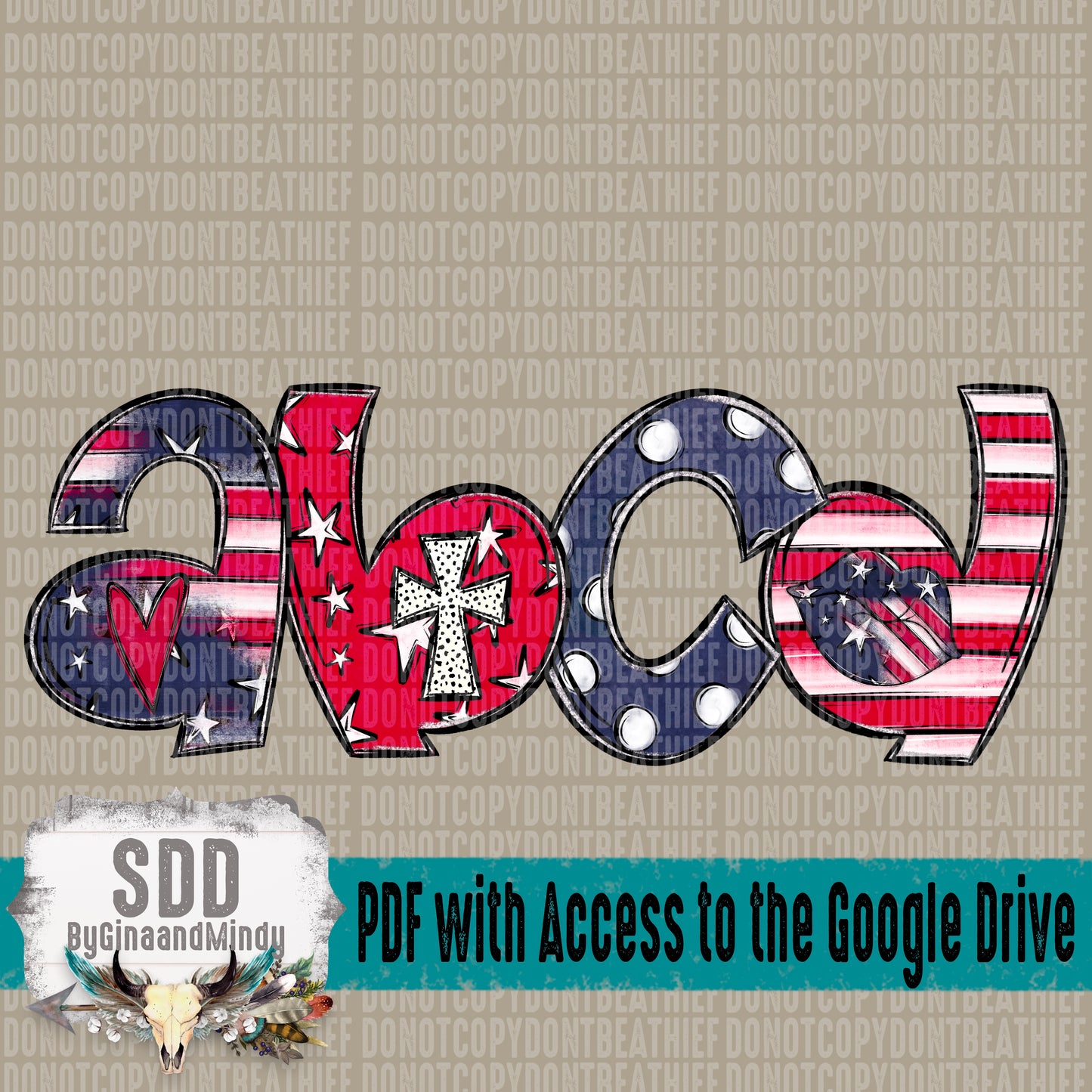 God Bless the USA Doodle Alpha Set (4 Sets Uppercase & Lowercase, 0-9, + Special Characters & 27 Elements)