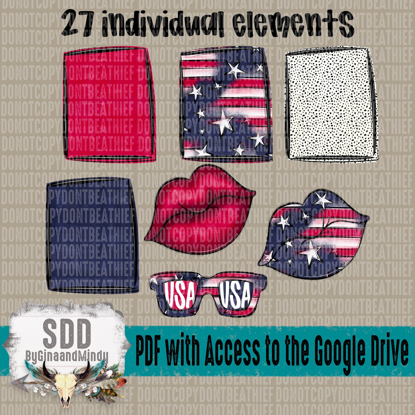 God Bless the USA Doodle Alpha Set (4 Sets Uppercase & Lowercase, 0-9, + Special Characters & 27 Elements)