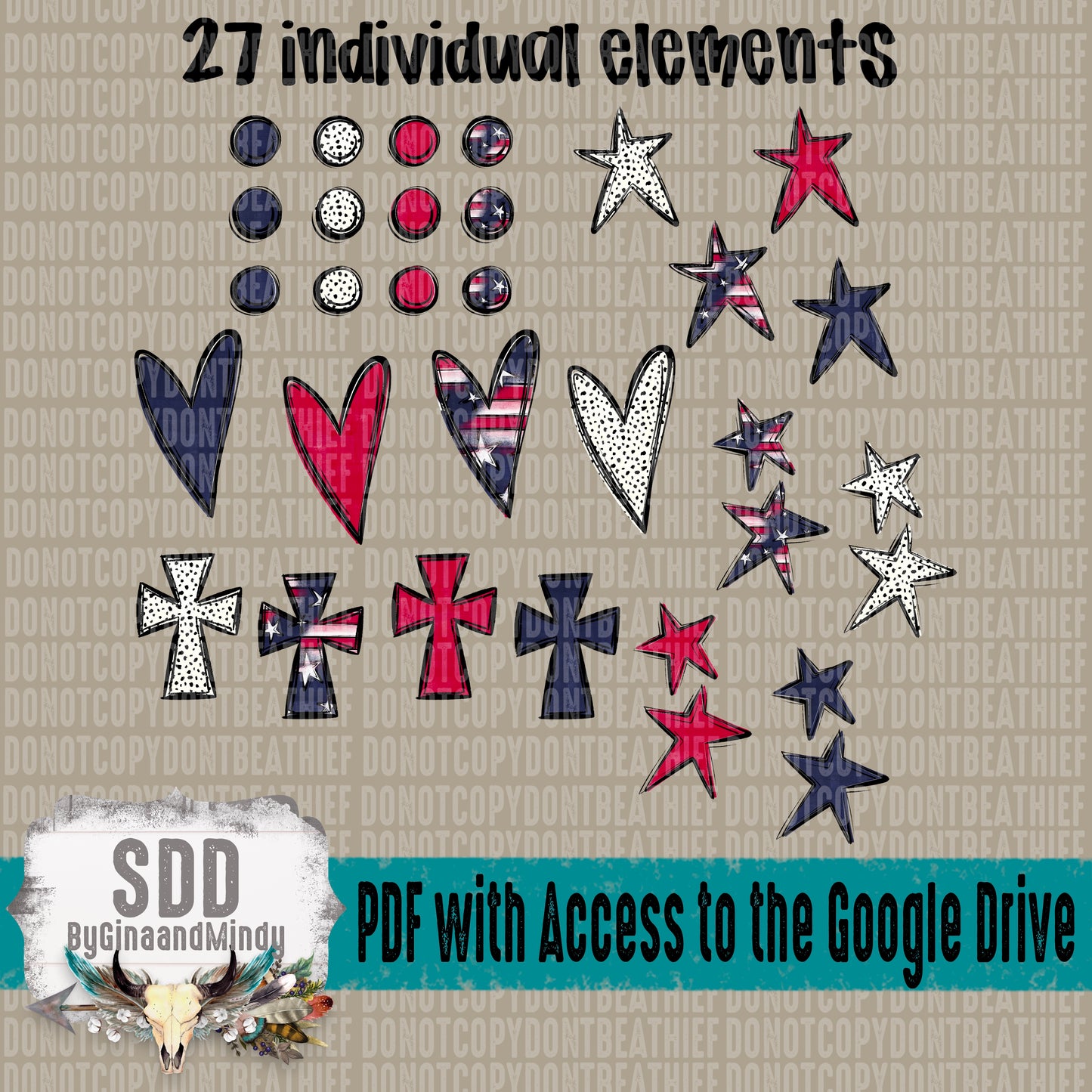 God Bless the USA Doodle Alpha Set (4 Sets Uppercase & Lowercase, 0-9, + Special Characters & 27 Elements)