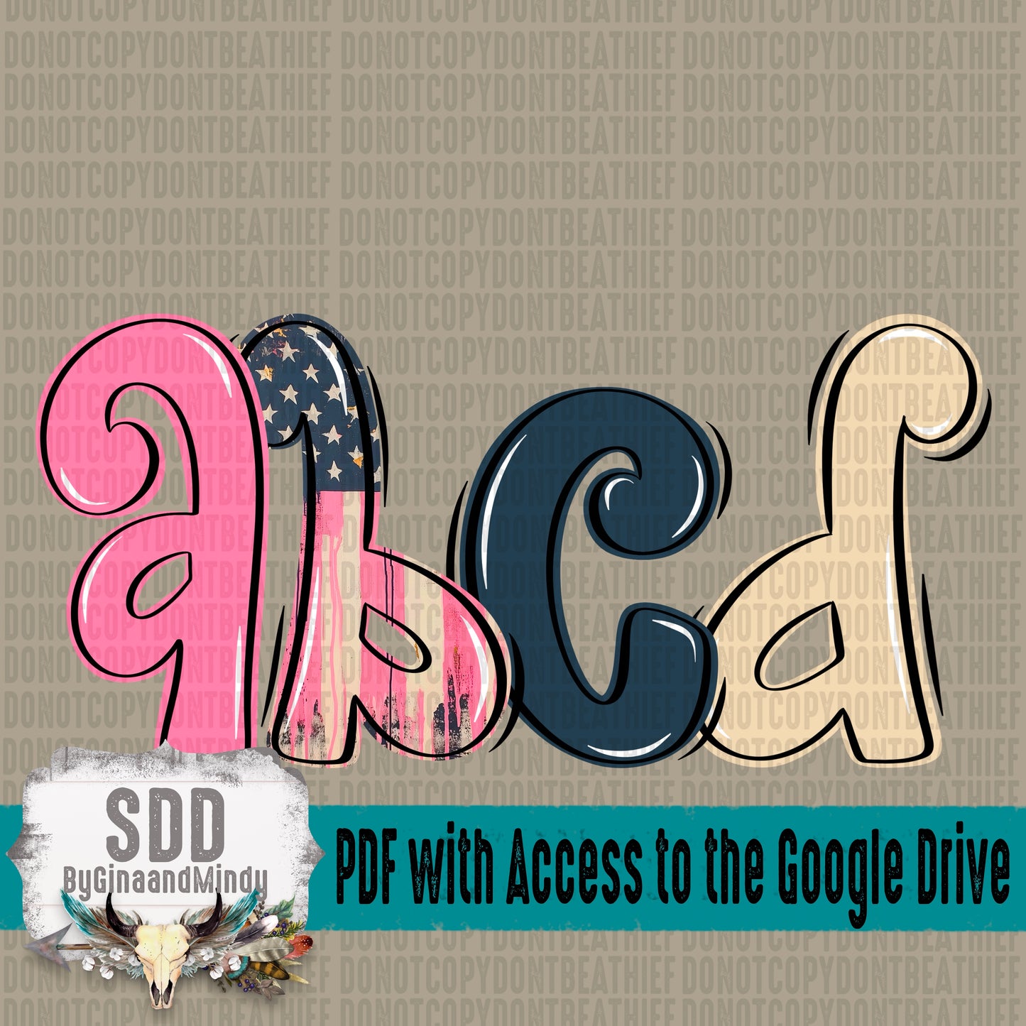Grunge 4th of July Doodle Alpha Set (4 Set Uppercase & Lowercase, 0-9, + Special Characters)