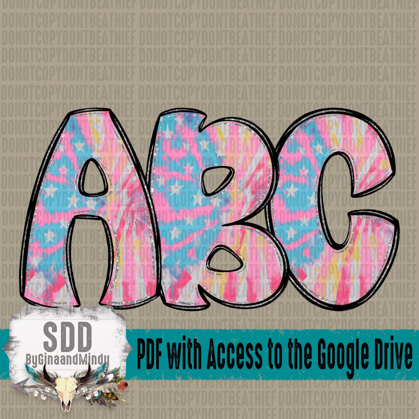 Chunky 4th Grunge Doodle Alpha Set (1 Set Uppercase & Lowercase, 0-9, + Special Characters)