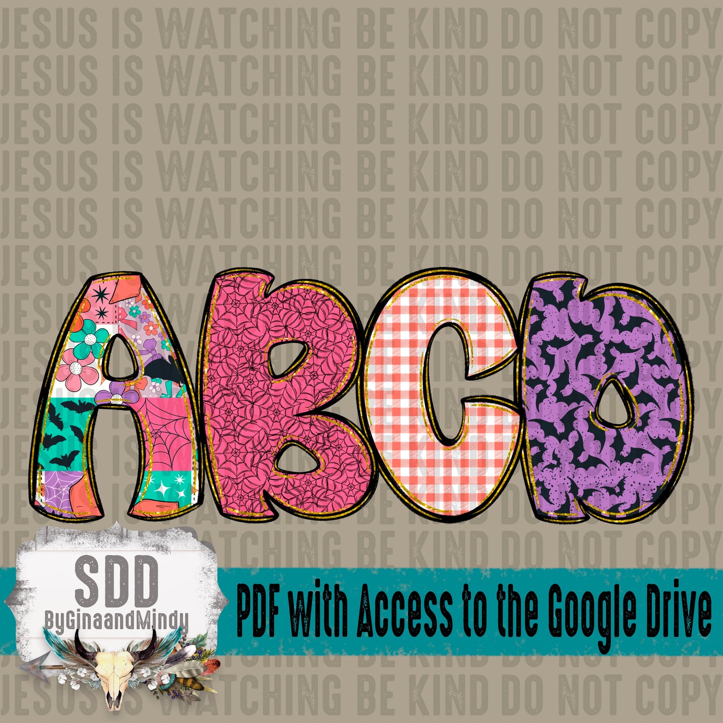 Halloween Patches & Doodle Alpha (4 Set Uppercase & Lowercase, 0-9, + Special Characters)