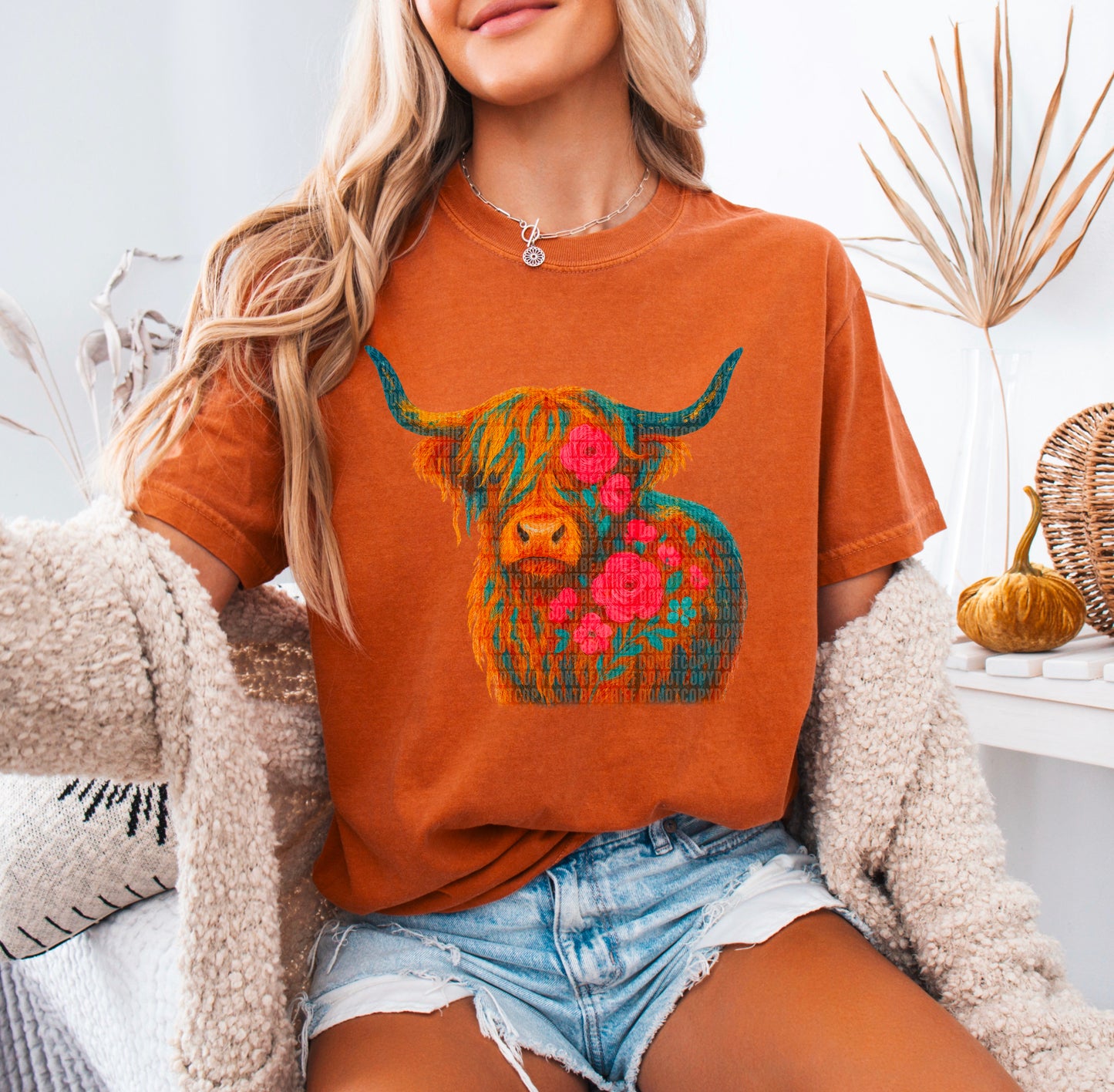 Floral Highland Cow