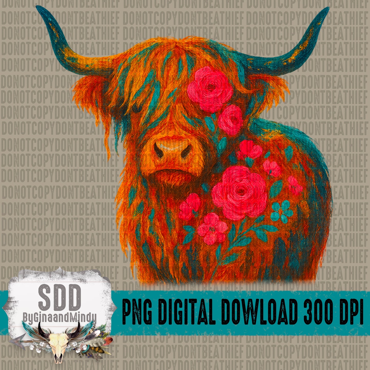 Floral Highland Cow