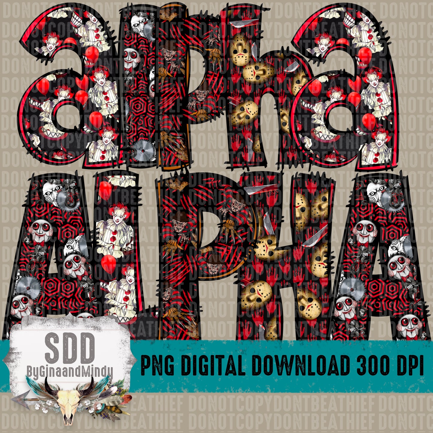 Horror Doodle Alpha Letters (4 Full Sets)