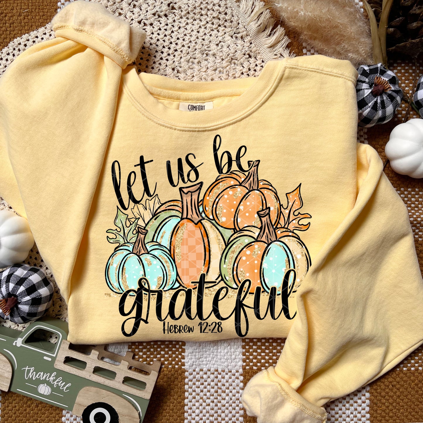 Let Us Be Grateful Colorful Glitter Pumpkins
