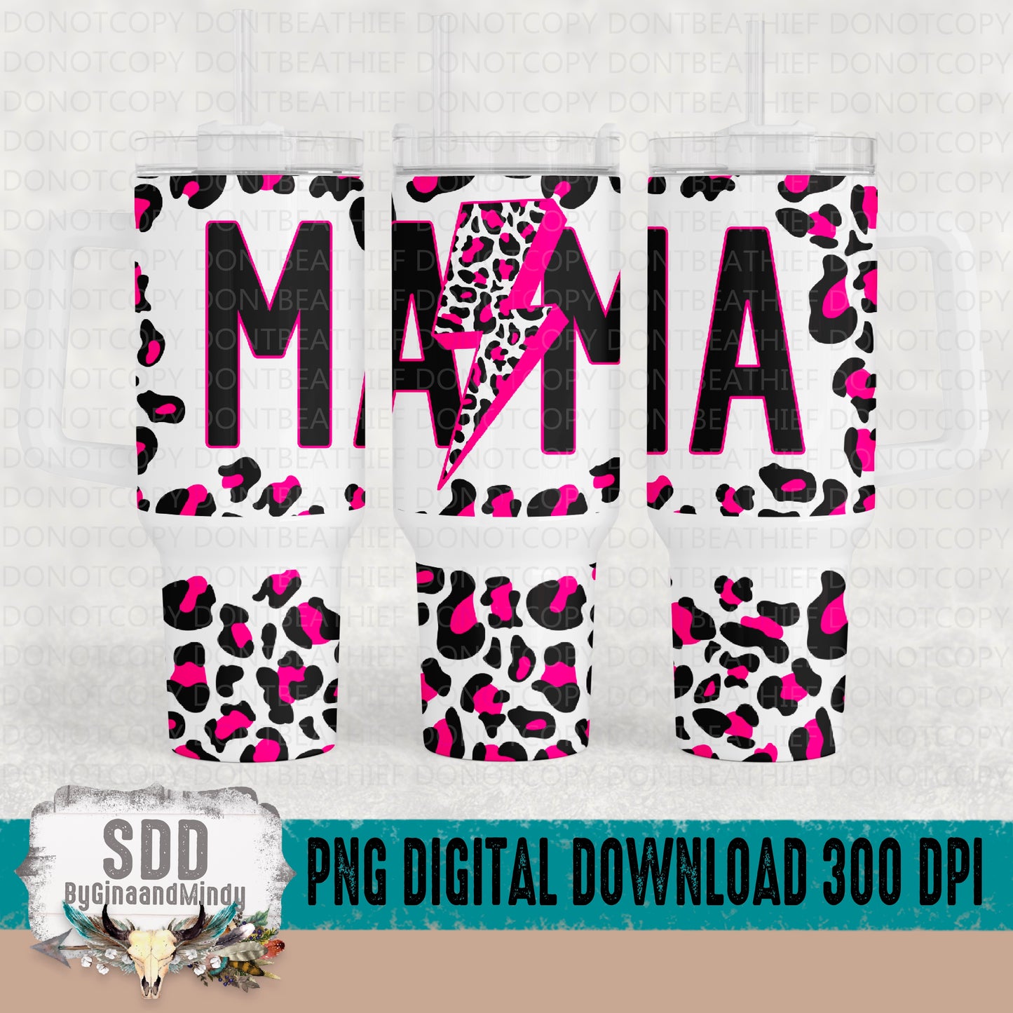 Mama Leopard Multi Hot Pink 40 oz Tumbler Digital Design