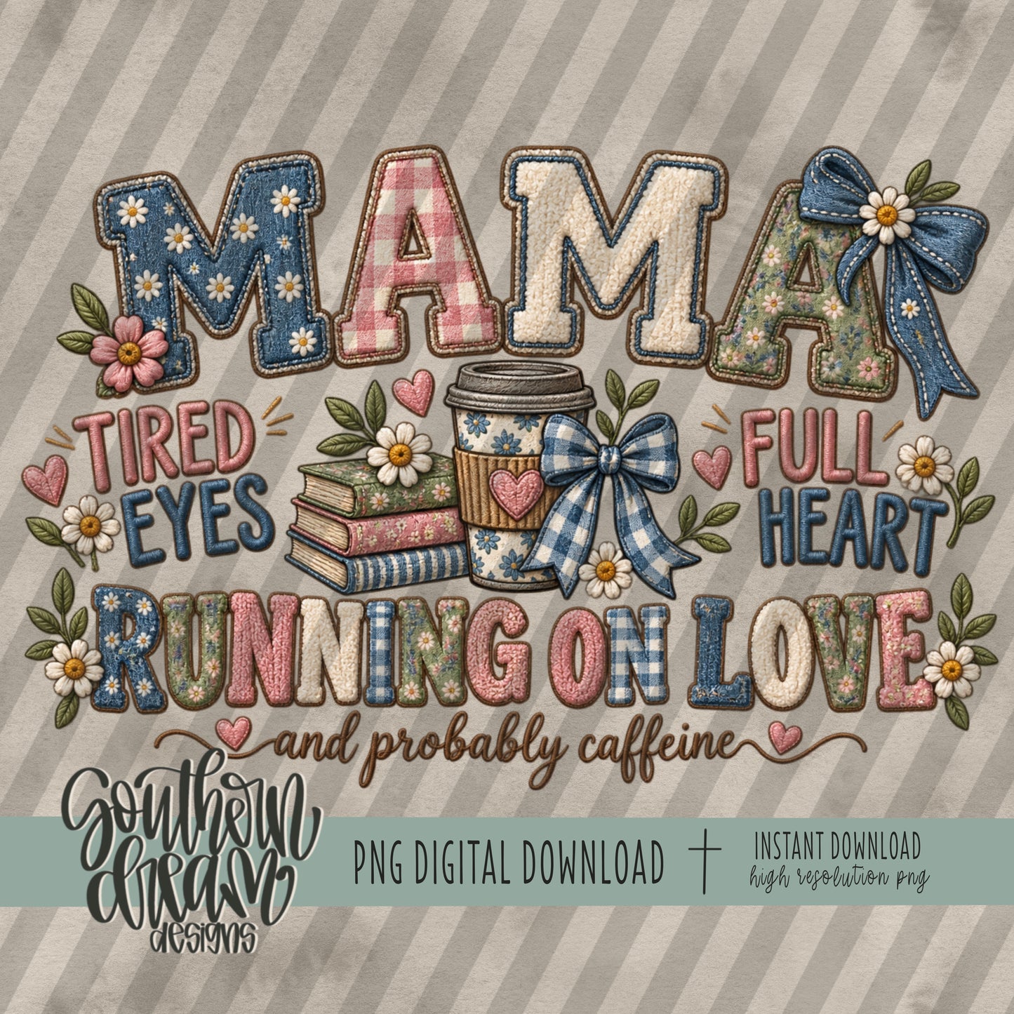Mama Running on Love Faux Embroidery