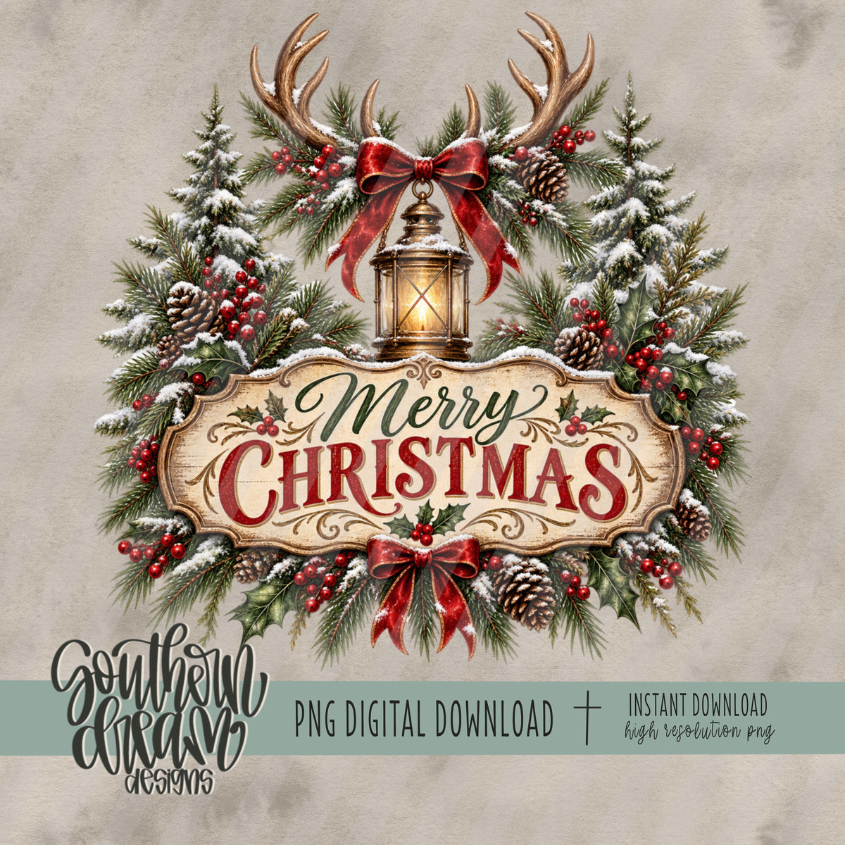 Merry Christmas Antler Wreath