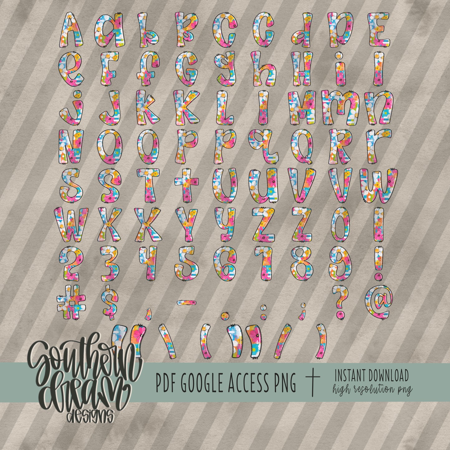 Mixed Media Floral Doodle Alpha (2 Sets Aa-Zz, 0-9, Special Characters)