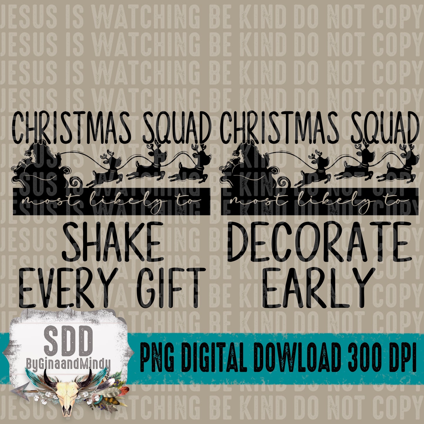 Christmas Squad Bundle of 15 Single Color; Black and White