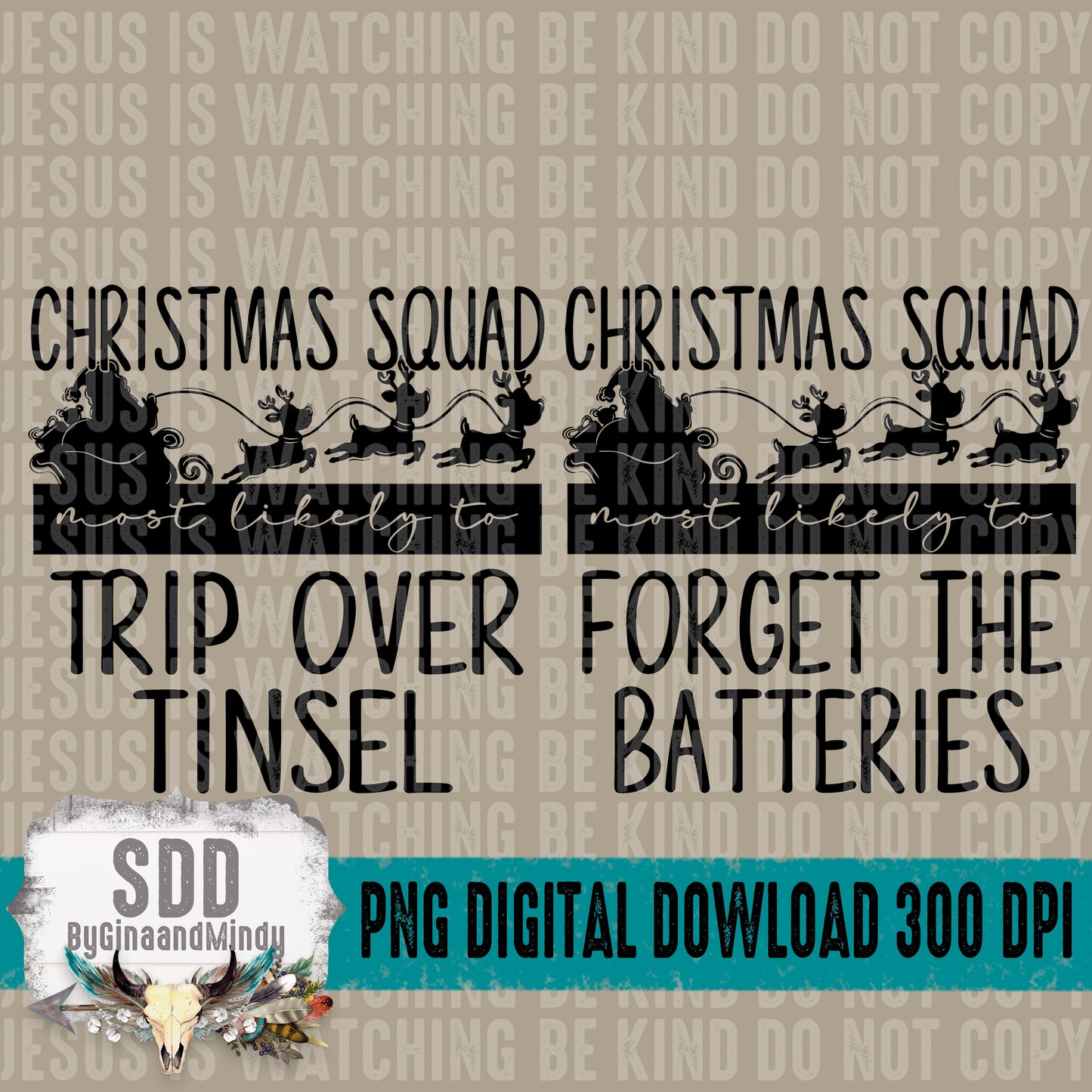 Christmas Squad Bundle of 15 Single Color; Black and White