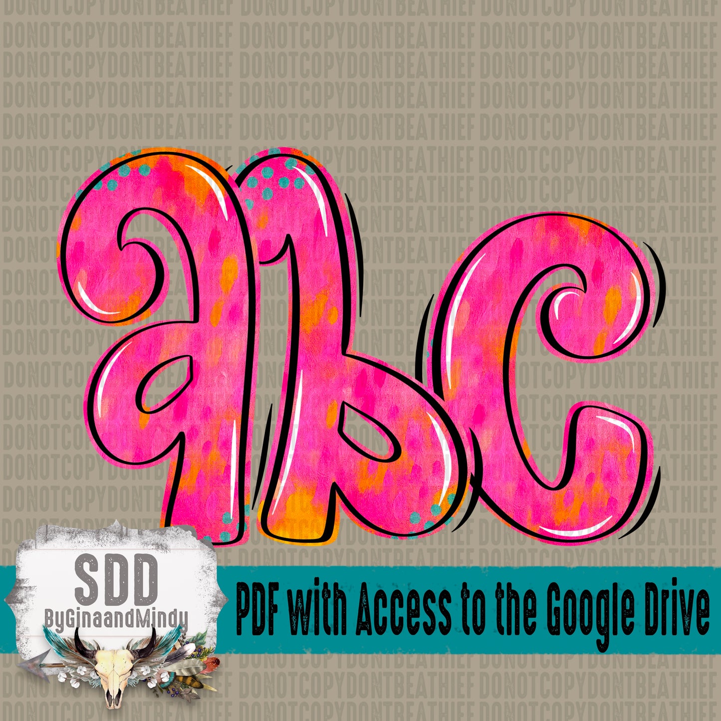 Neon Pink Doodle Alpha Set (1 Set Uppercase & Lowercase, 0-9, + Special Characters)