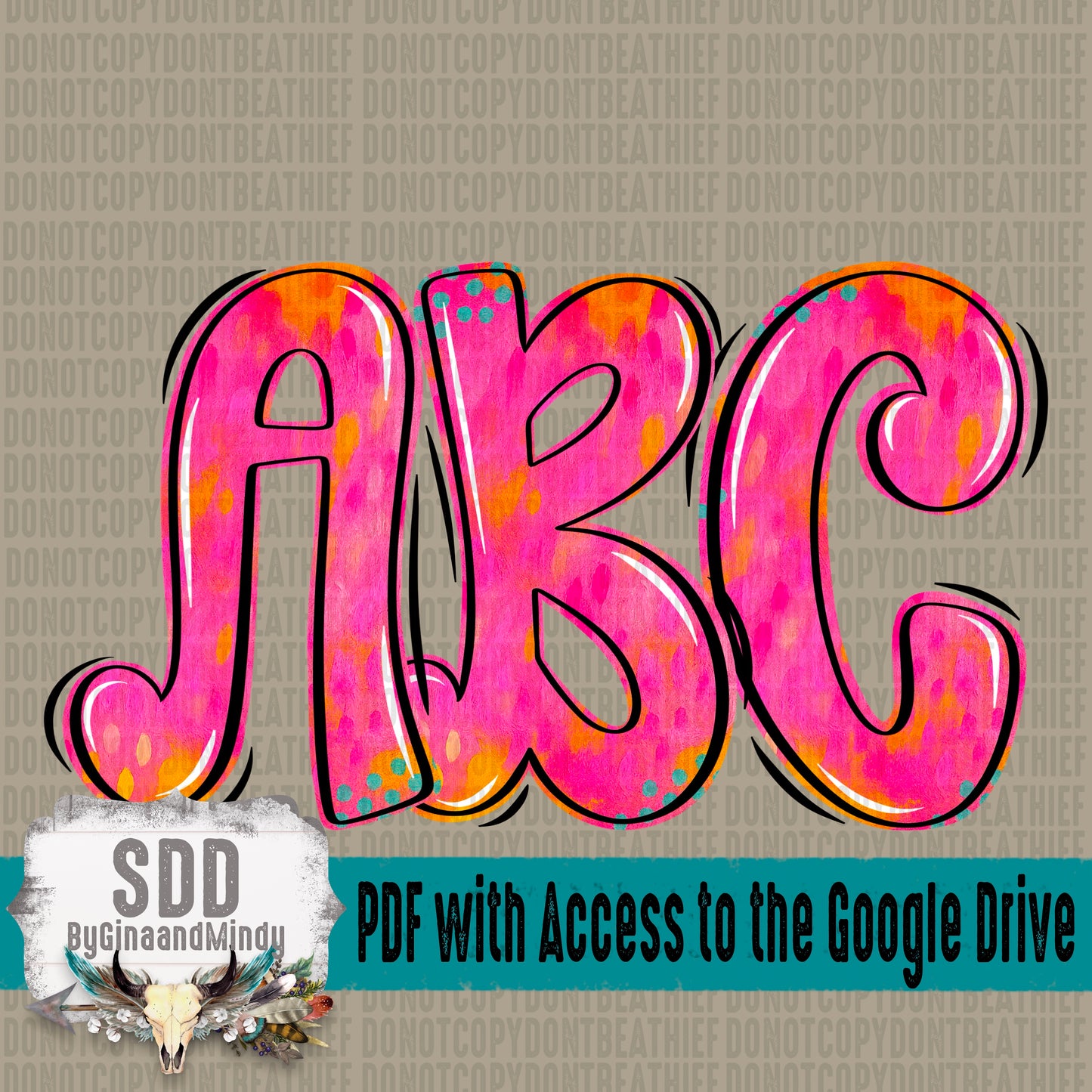 Neon Pink Doodle Alpha Set (1 Set Uppercase & Lowercase, 0-9, + Special Characters)