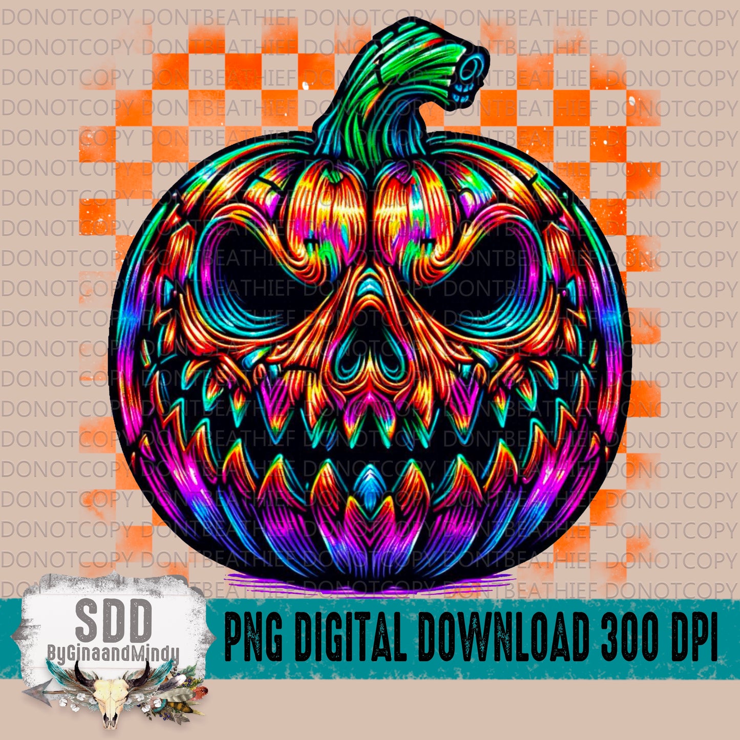 Neon Checkered Scary Pumpkin