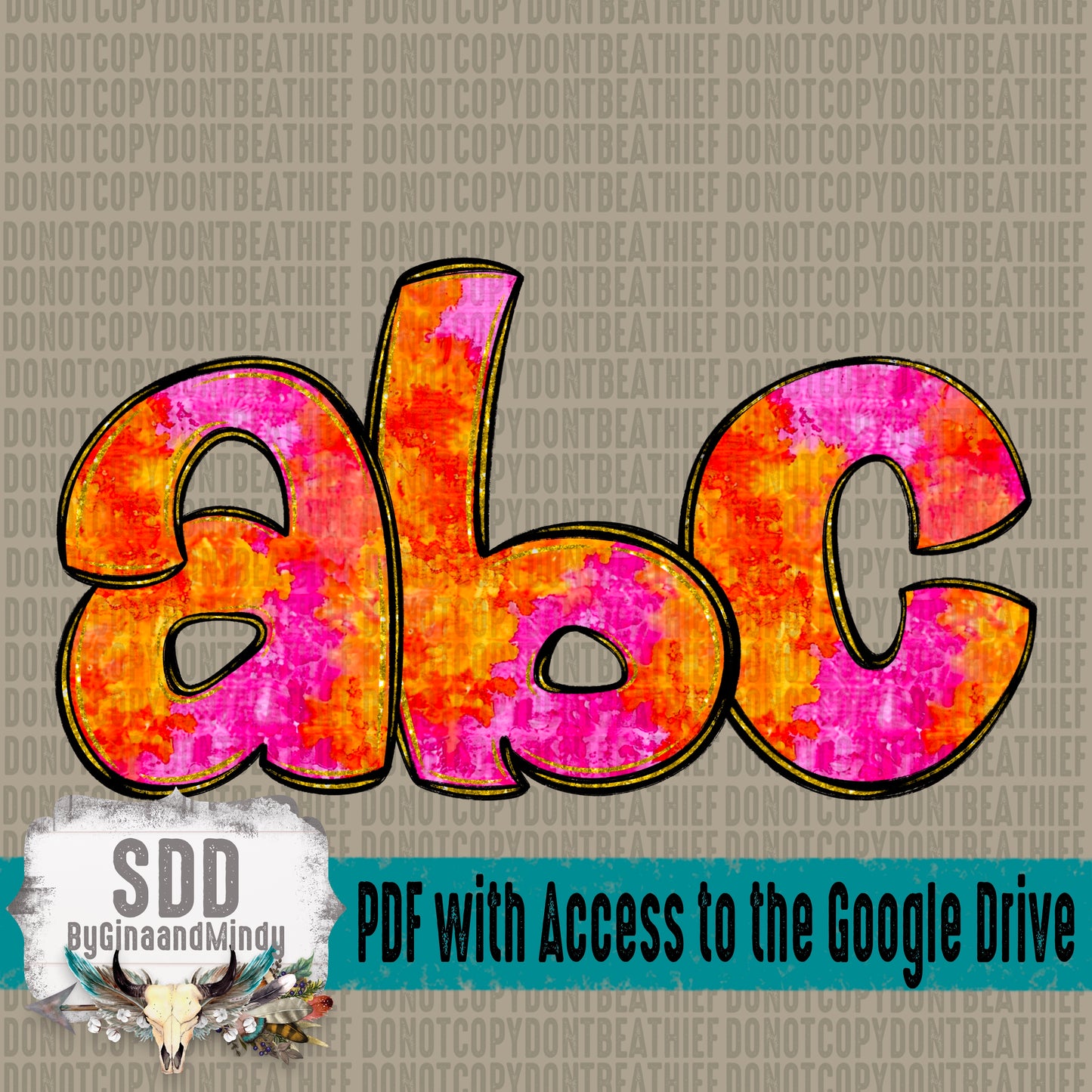 Orange and Pink Tie Dye Doodle Alpha Set (1 Set Uppercase & Lowercase, 0-9, + Special Characters)