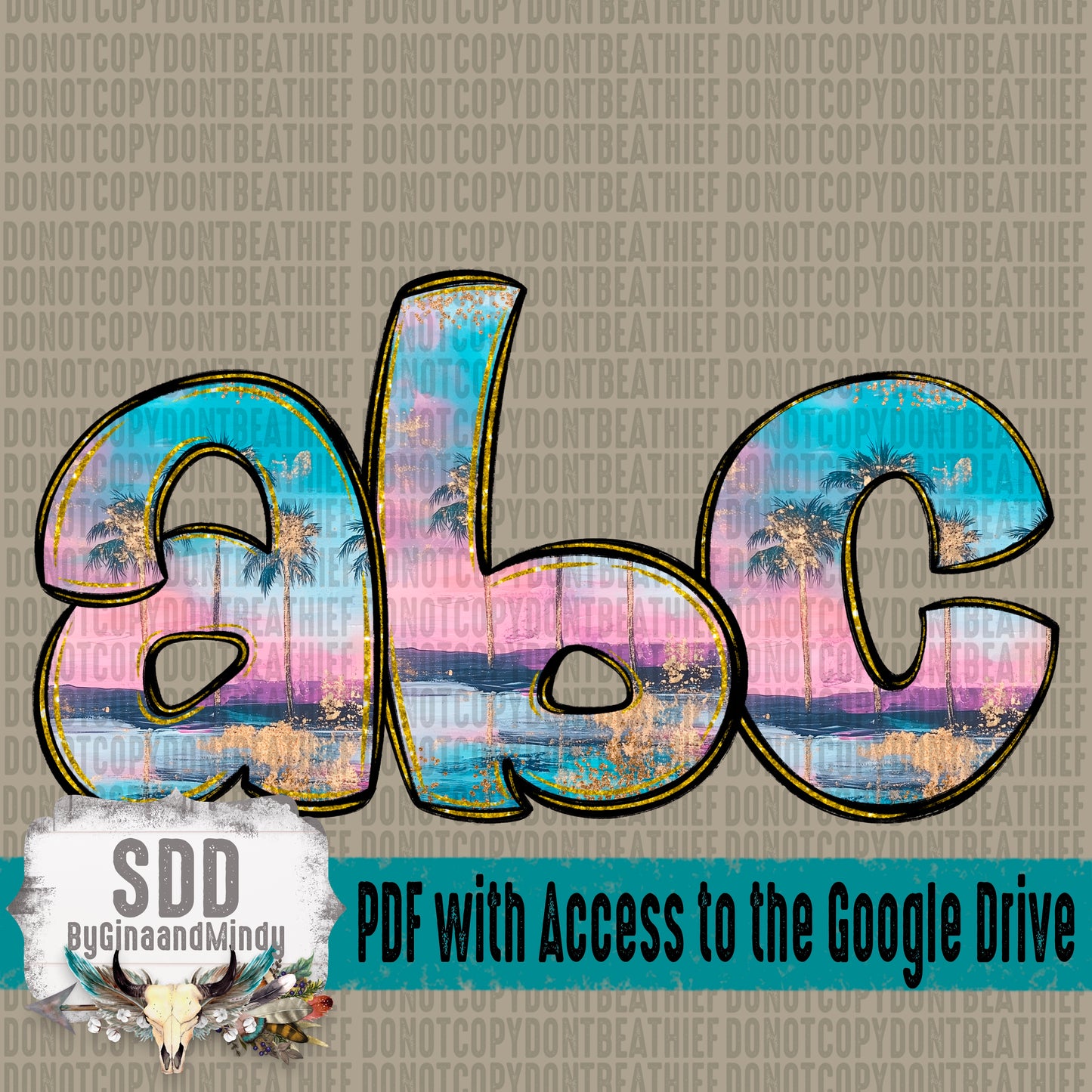 Palm Trees Doodle Alpha Set (1 Set Uppercase & Lowercase, 0-9, + Special Characters)