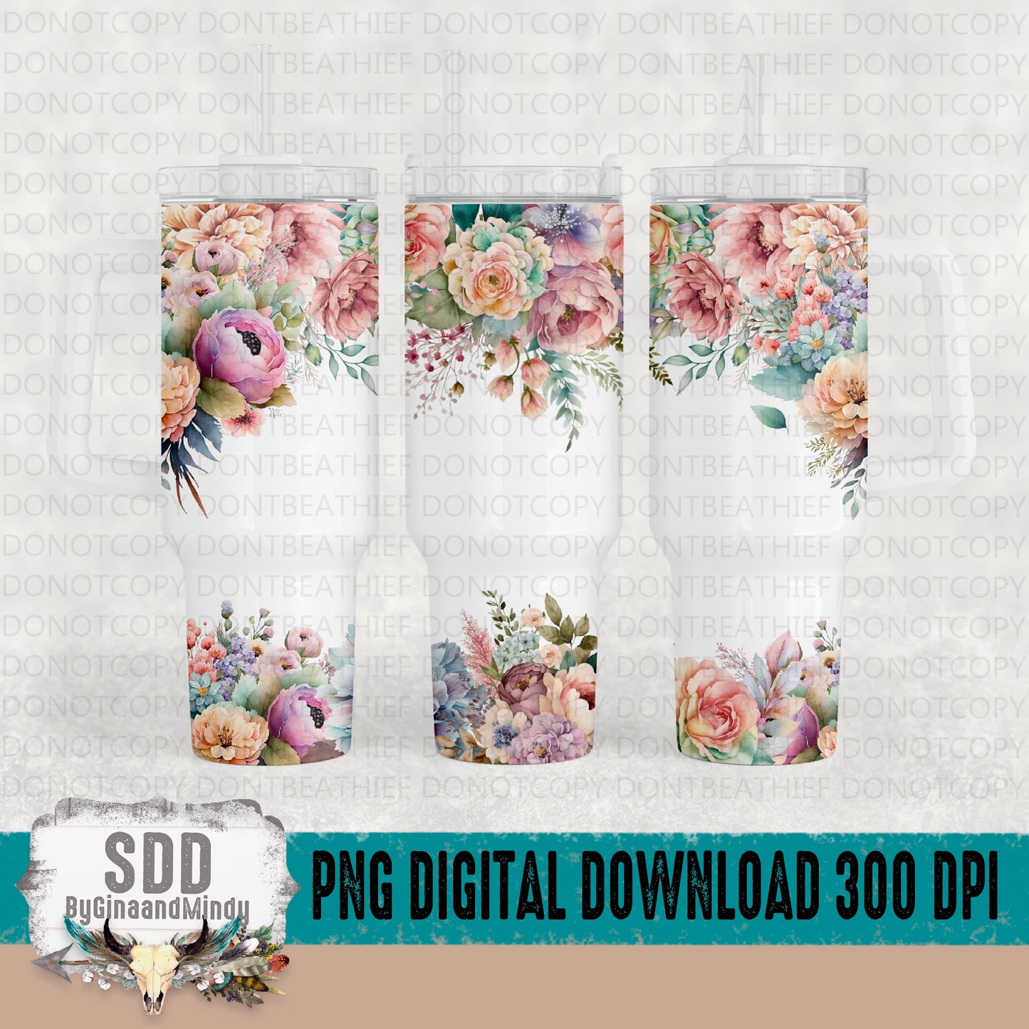 Pastel Floral 40 oz Tumbler Digital Design