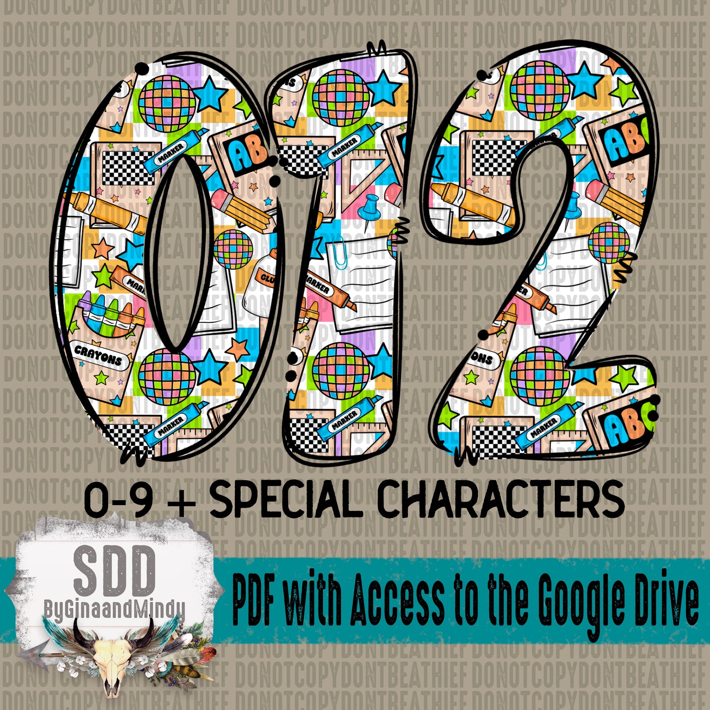 Retro School Doodle Alpha Set (2 Set Uppercase & Lowercase, 0-9, + Special Characters)