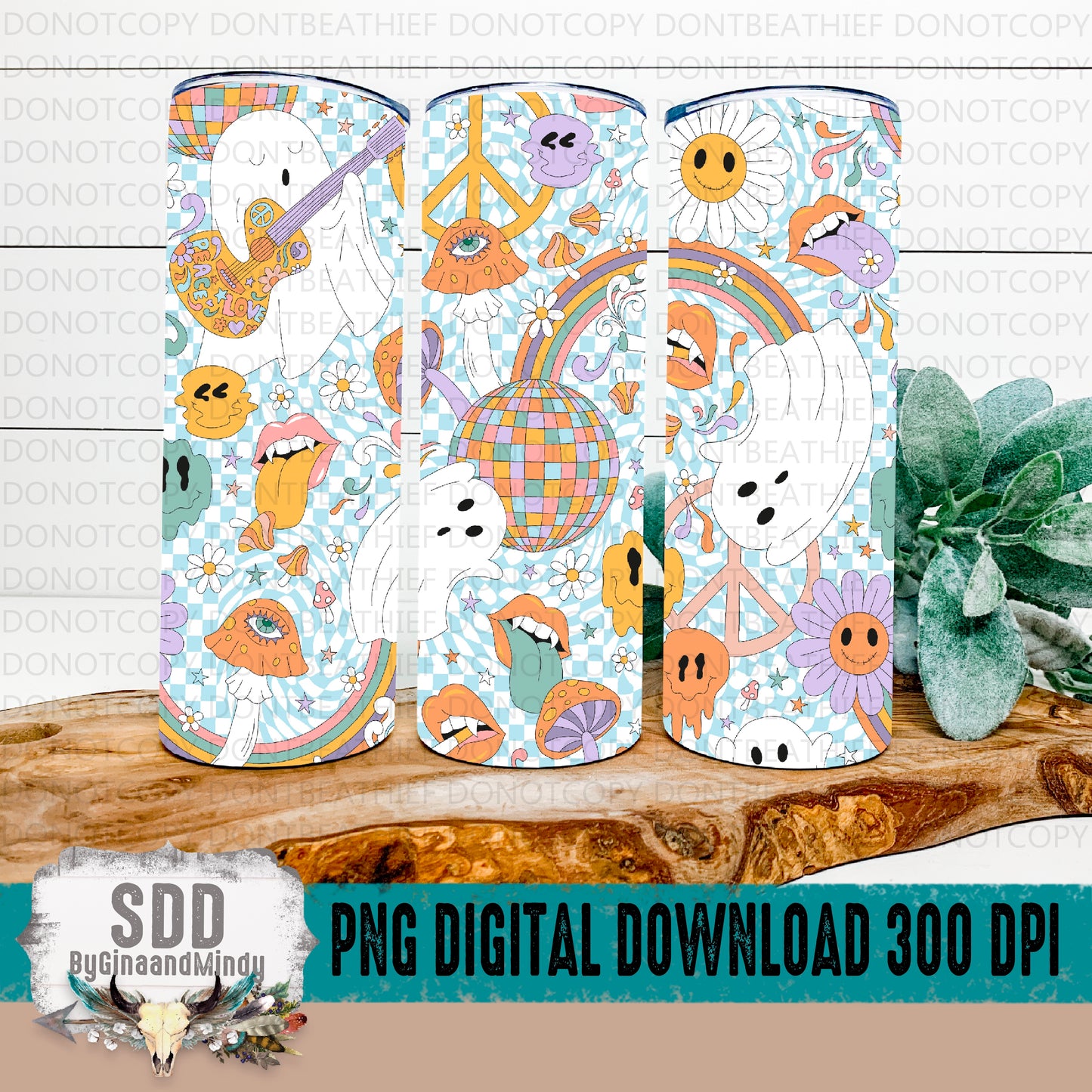 Retro Groovy Ghost Checkered 20oz Tumbler