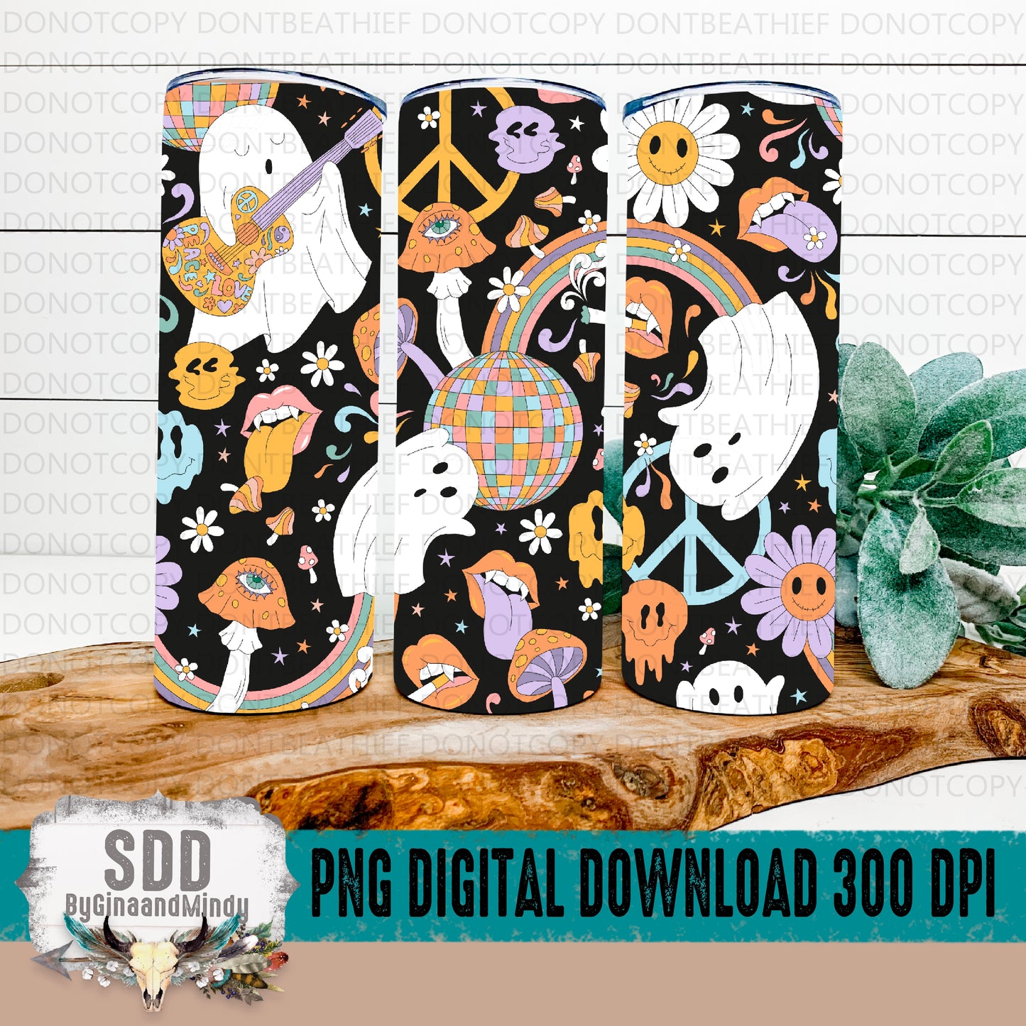 Retro Groovy Ghost Black 20oz Tumbler