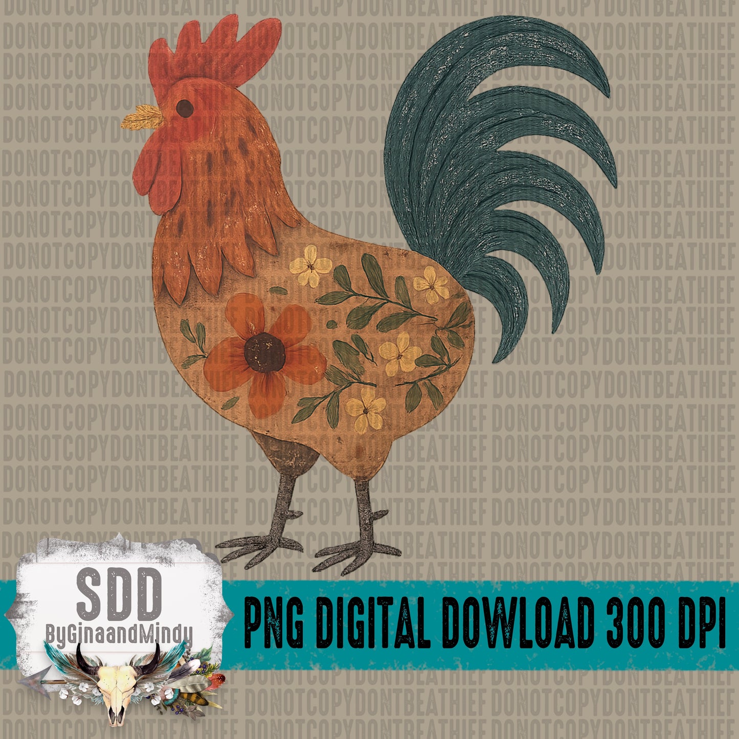 Rooster Muted Floral