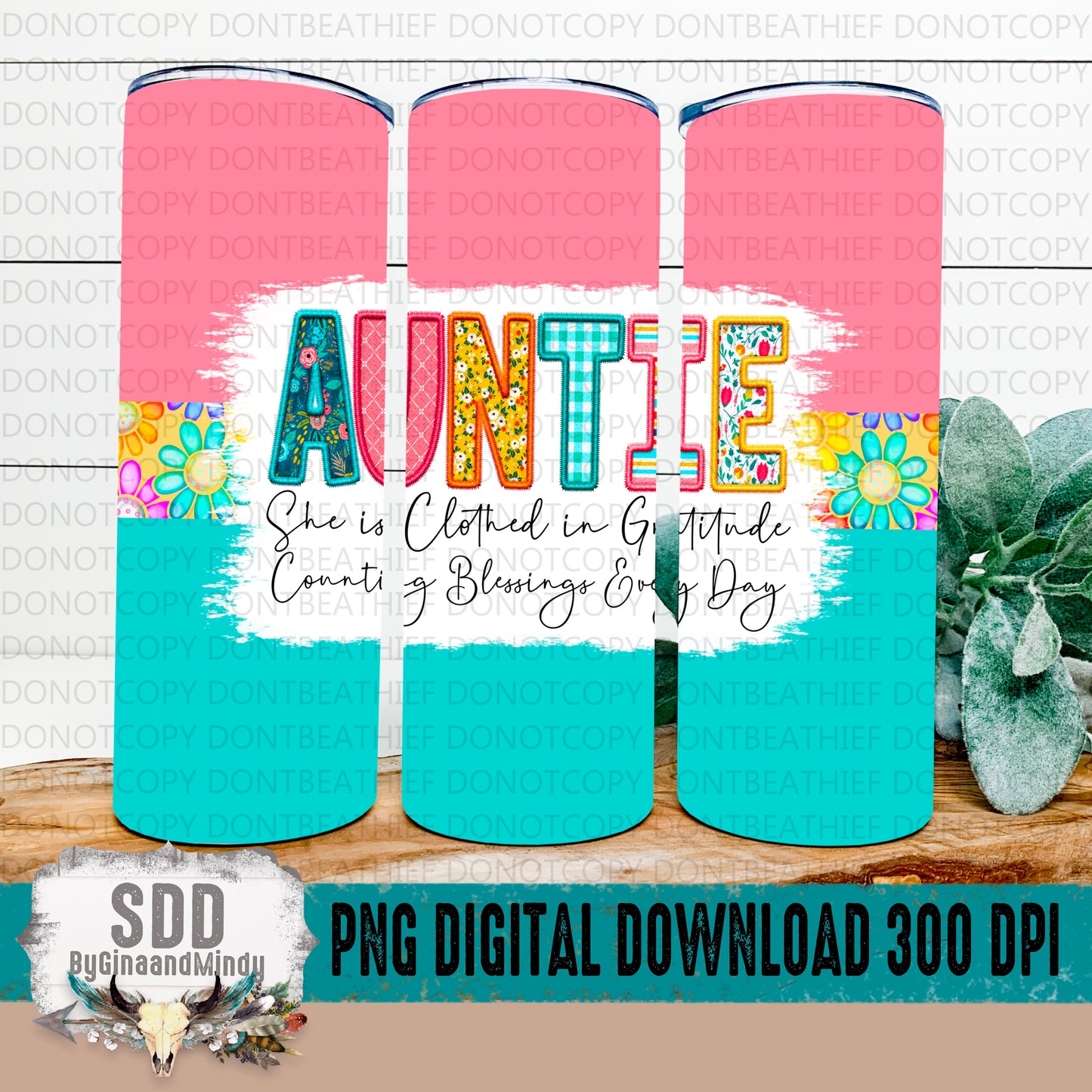 Auntie Spring Floral 20 oz Tumbler Digital Design