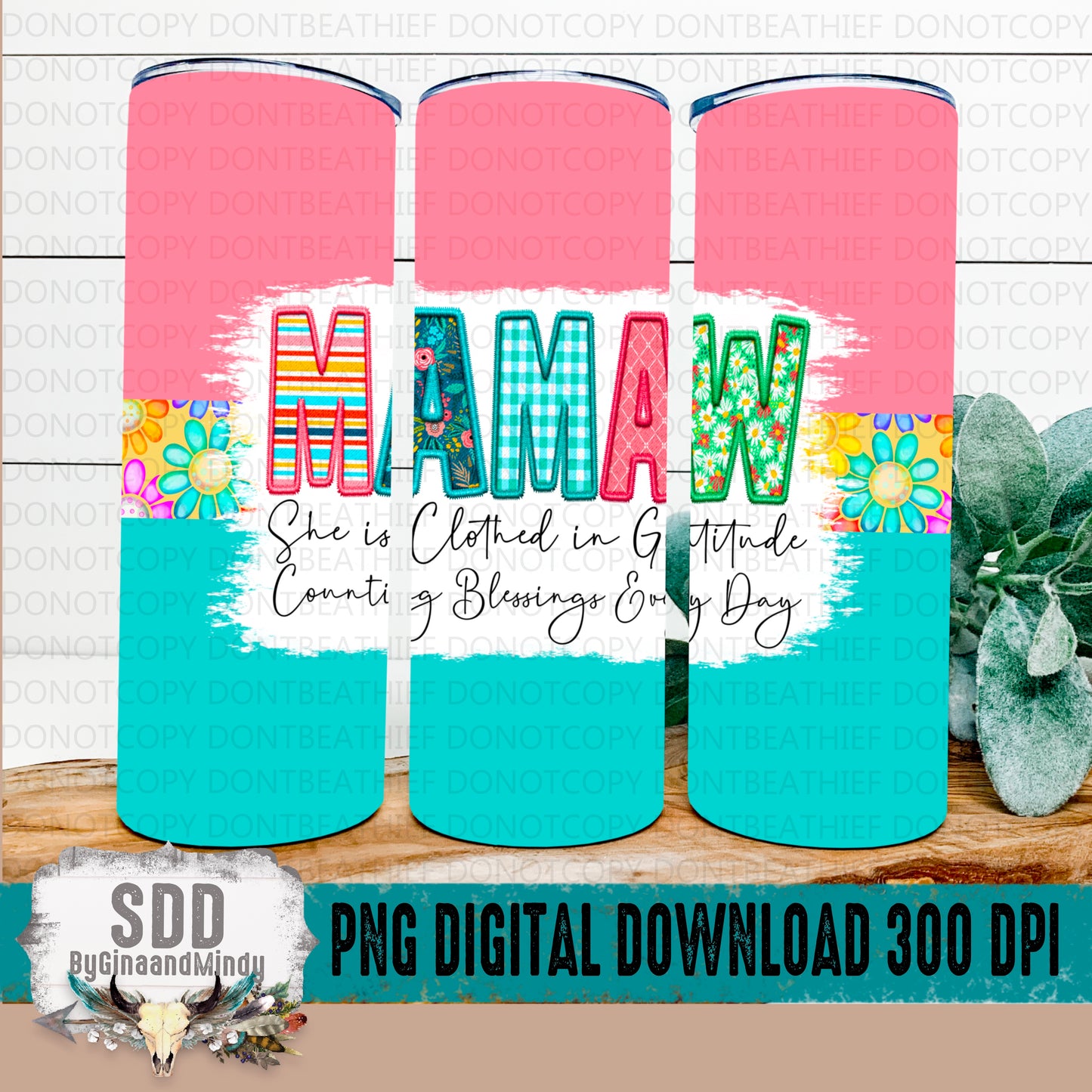 Mamaw Spring Floral 20 oz Tumbler Digital Design