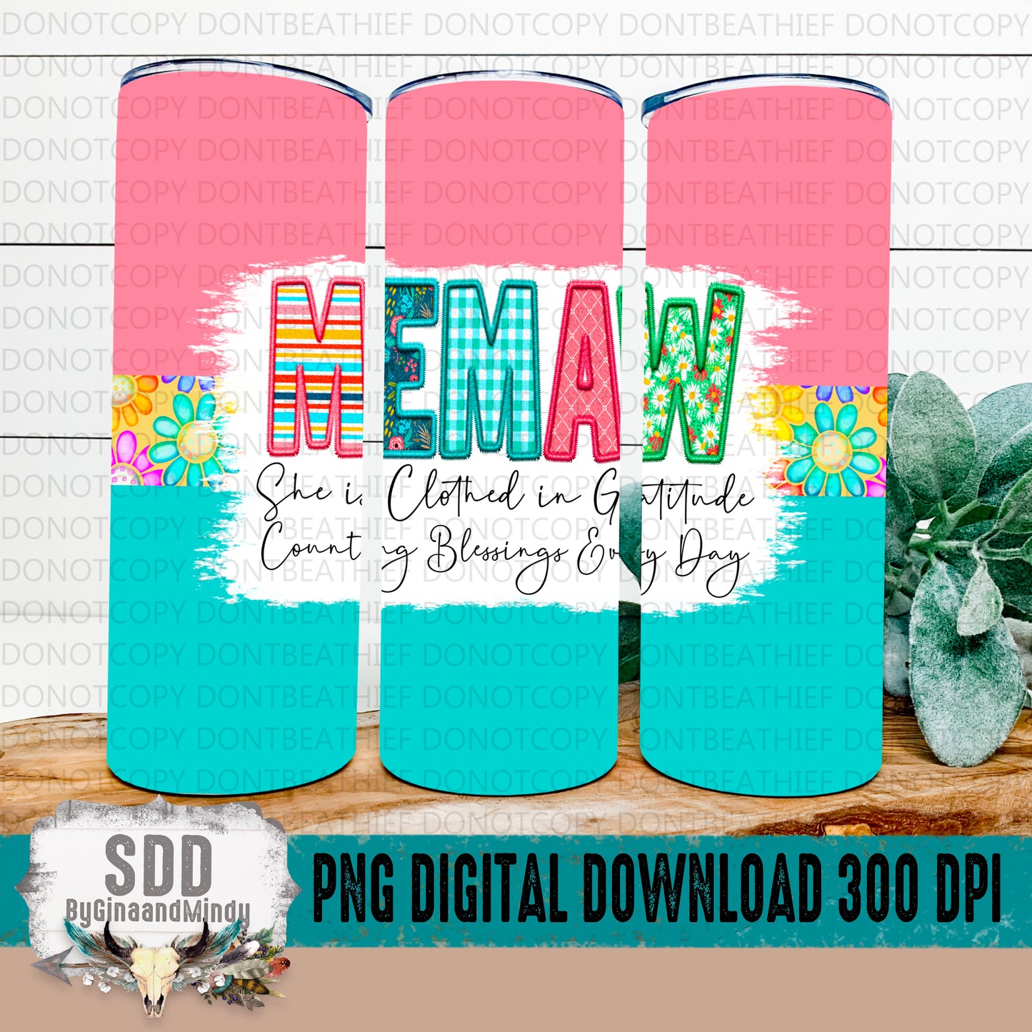 Memaw Spring Floral 20 oz Tumbler Digital Design