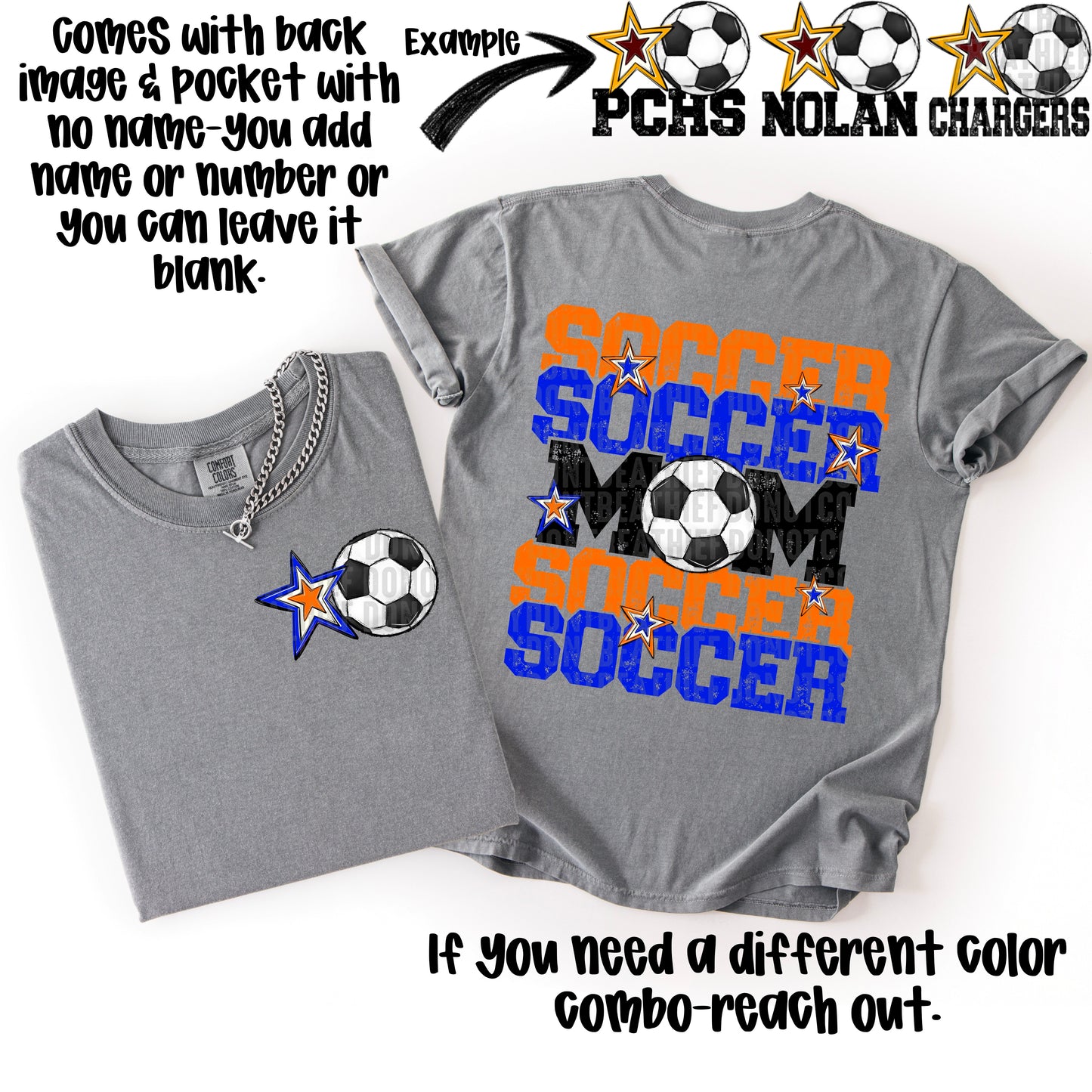 Soccer Mom; Orange & Royal Blue