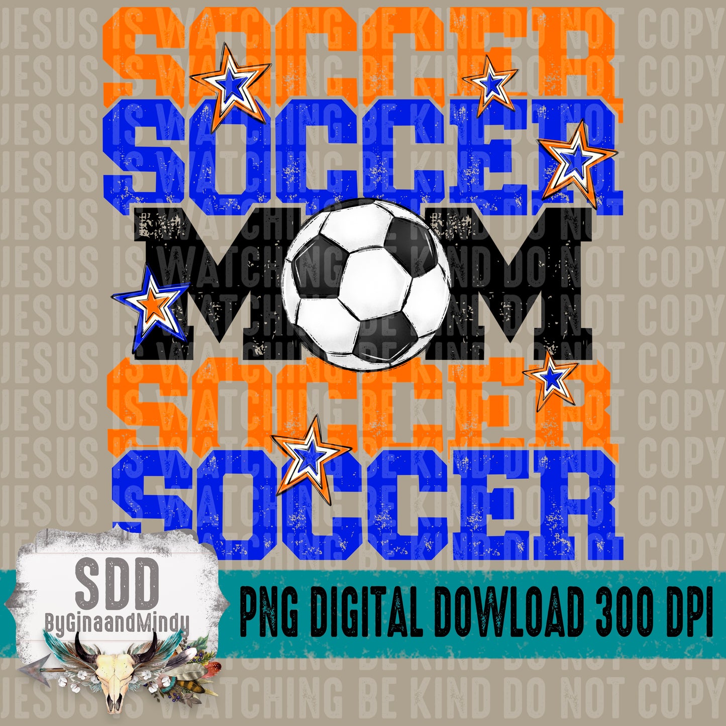 Soccer Mom; Orange & Royal Blue