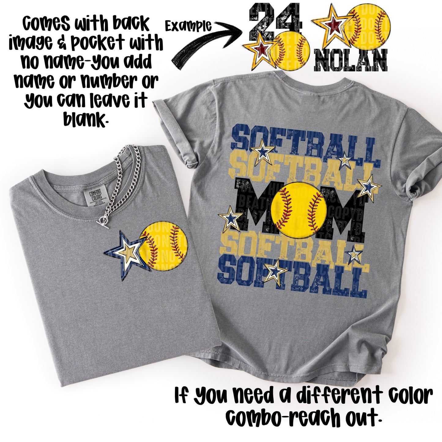 Softball Mom; Navy Blue & Vegas Gold