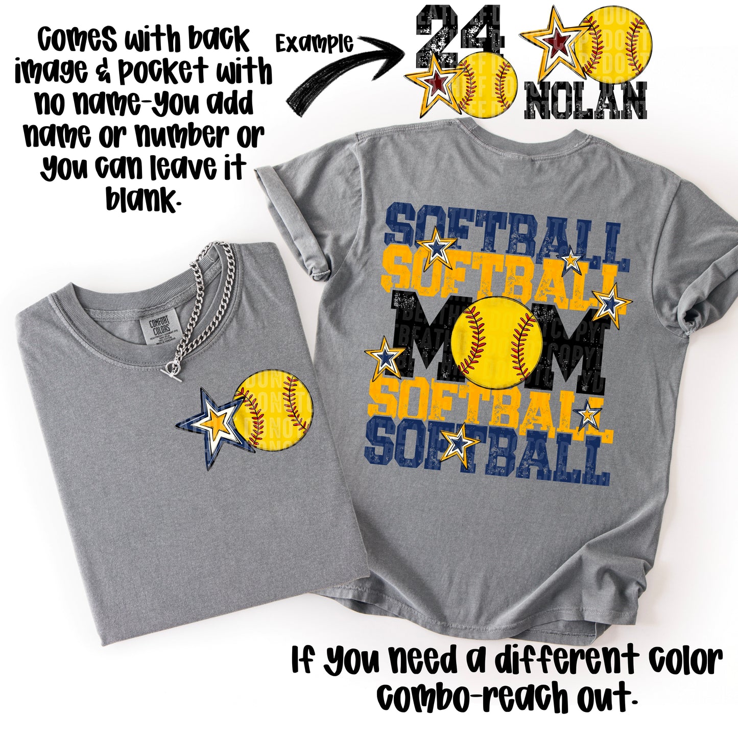 Softball Mom; Navy Blue & Yellow Gold