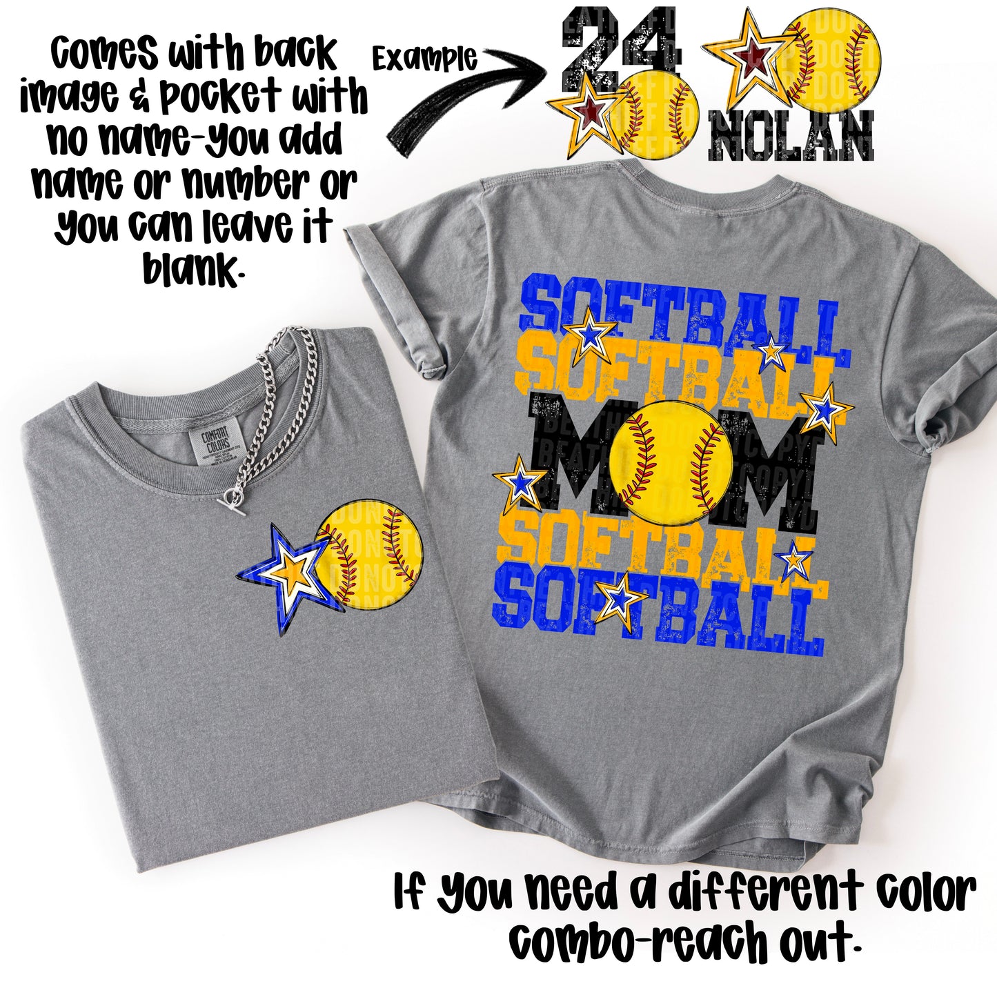 Softball Mom; Royal Blue & Yellow Gold