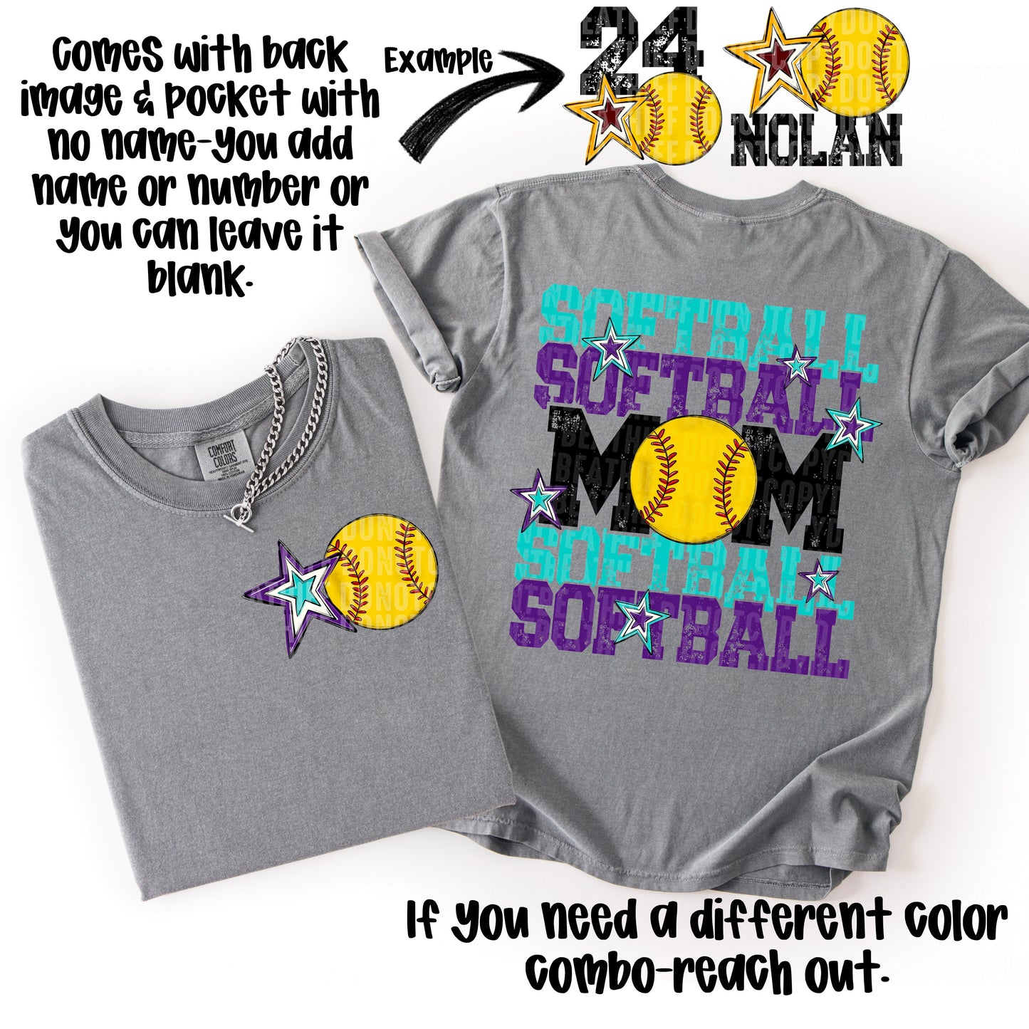 Softball Mom; Teal & Purple