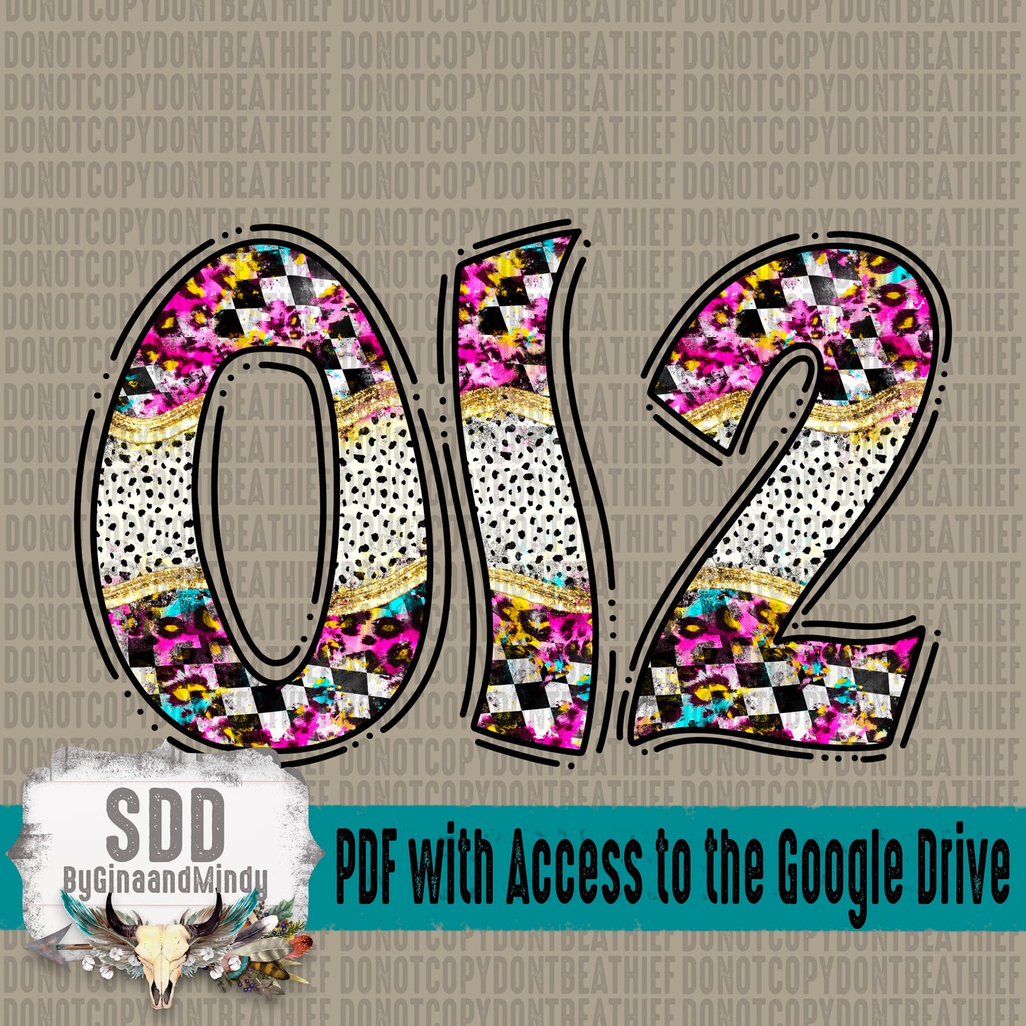 Split Leopard & Checkered With Dotties Doodle Alpha Set (1 Set Uppercase & Lowercase, 0-9, + Special Characters)