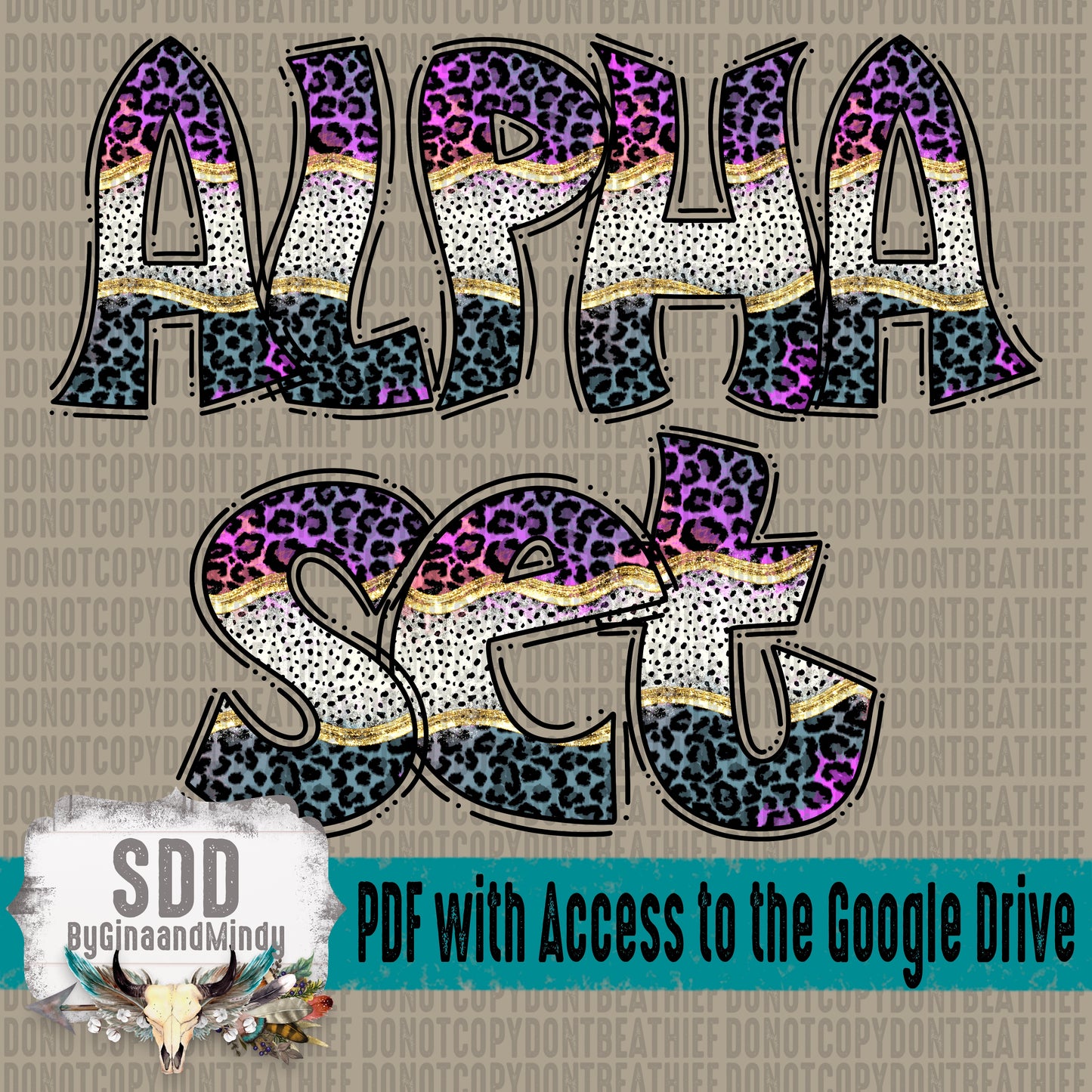 Split Leopard With Dotties Doodle Alpha Set (1 Set Uppercase & Lowercase, 0-9, + Special Characters)