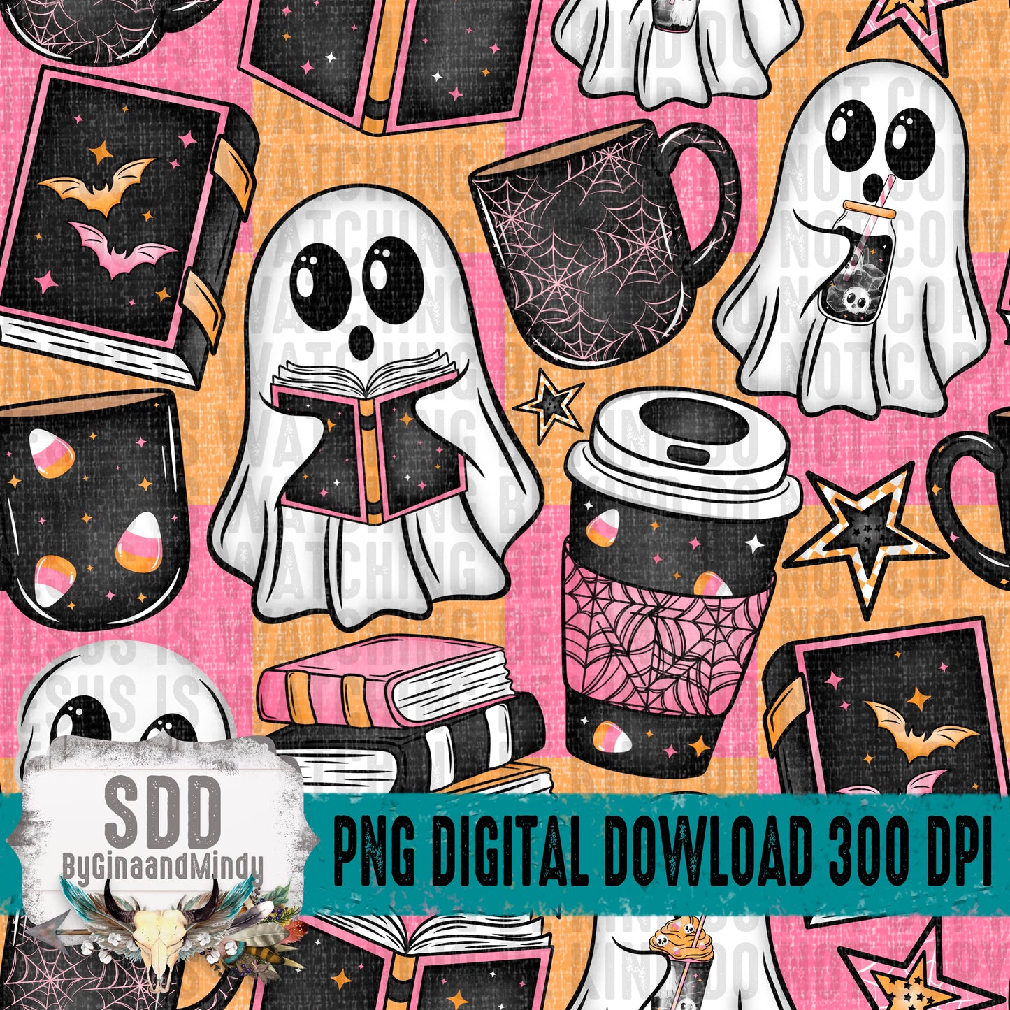 Spooky Ghosts, Reading, & Caffeine Seamless Bundle
