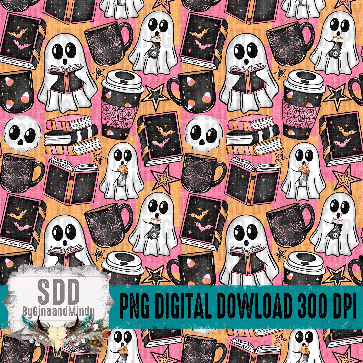 Spooky Ghosts, Reading, & Caffeine Seamless Bundle
