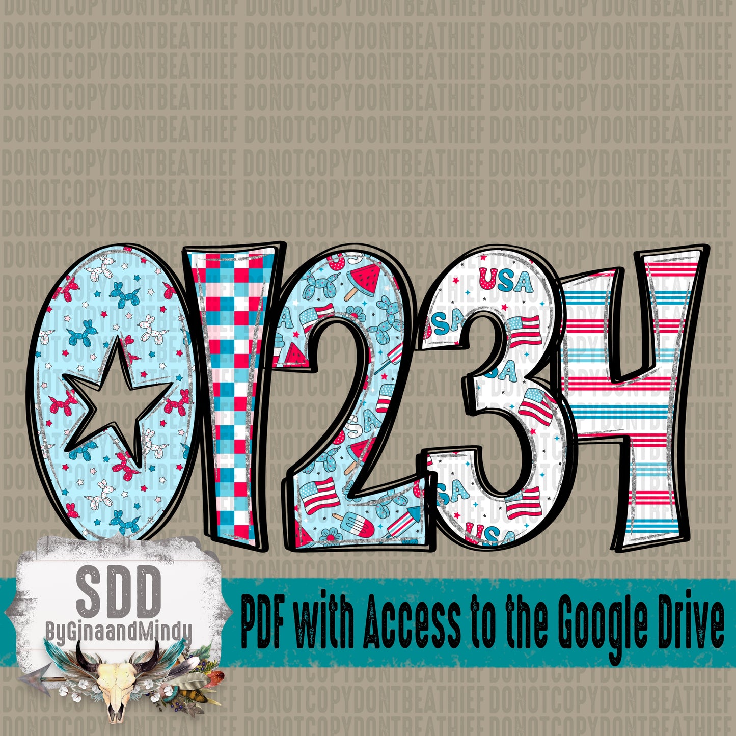 Star Struck 4th of July Doodle Alpha Set (5 Set Uppercase & Lowercase, 0-9, + Special Characters)