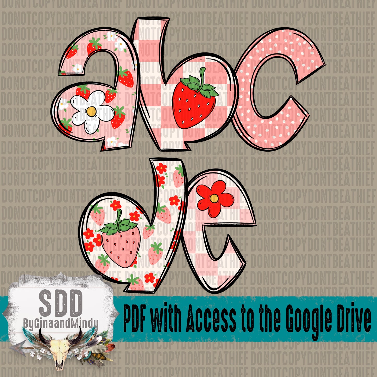 Summer Strawberry Accent Doodle Alpha Set (5 Set Uppercase & Lowercase, 0-9, + Special Characters)
