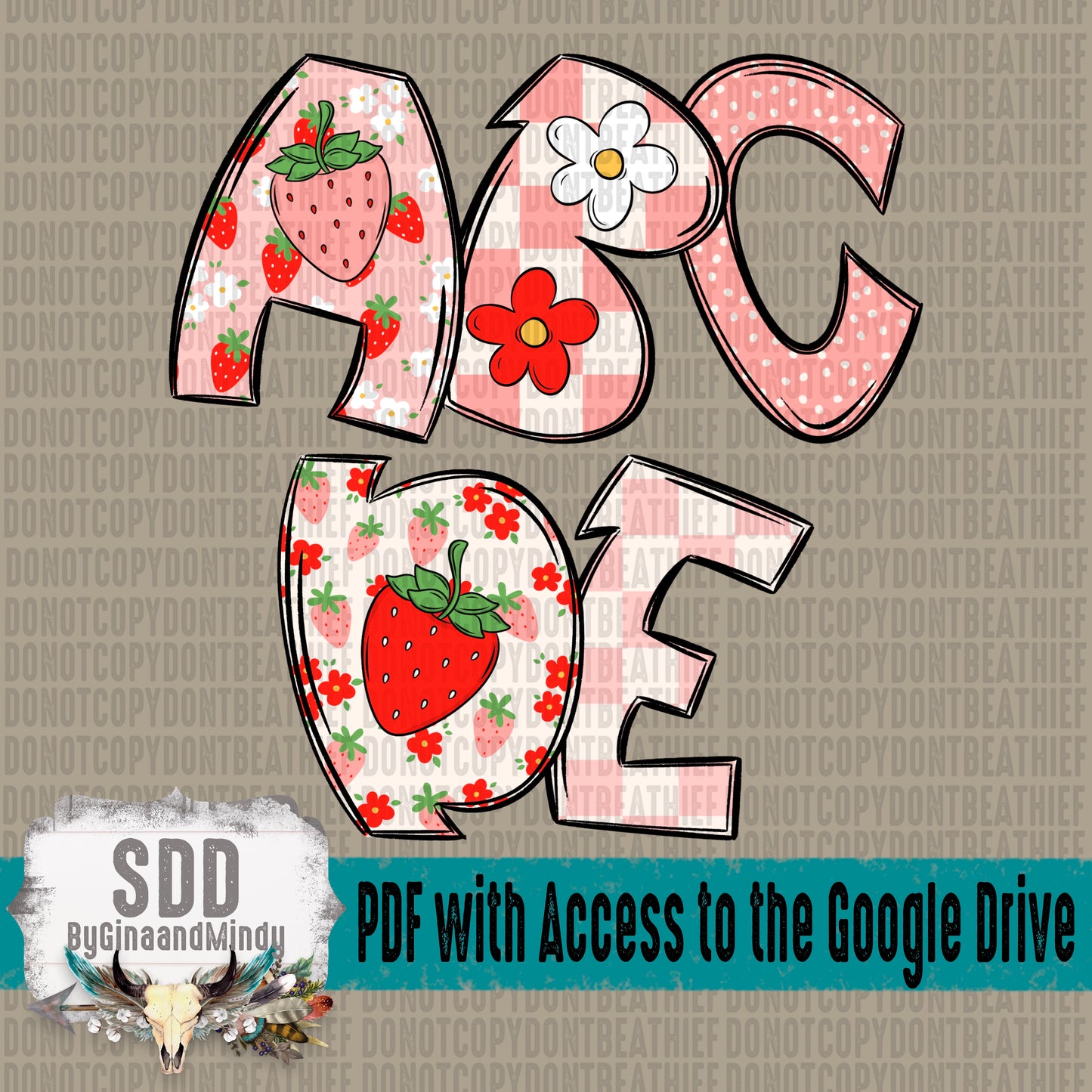 Summer Strawberry Accent Doodle Alpha Set (5 Set Uppercase & Lowercase, 0-9, + Special Characters)