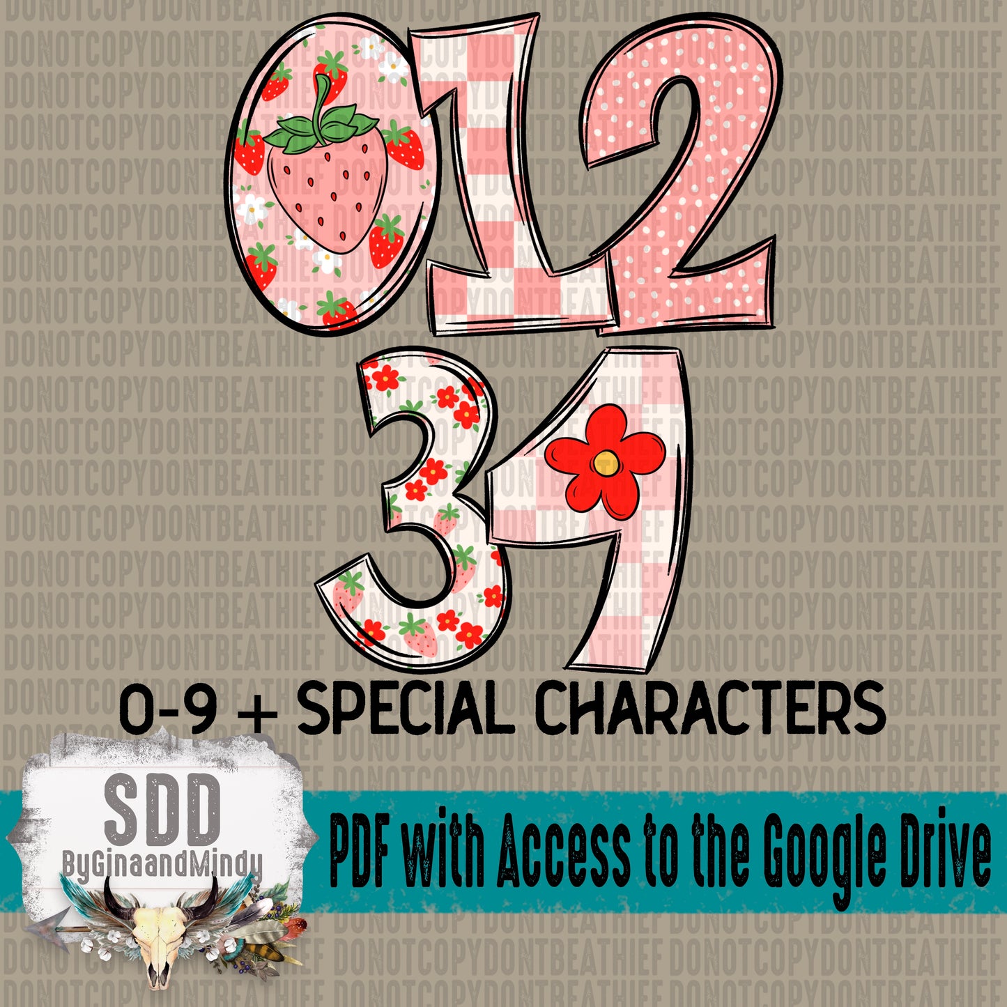 Summer Strawberry Accent Doodle Alpha Set (5 Set Uppercase & Lowercase, 0-9, + Special Characters)