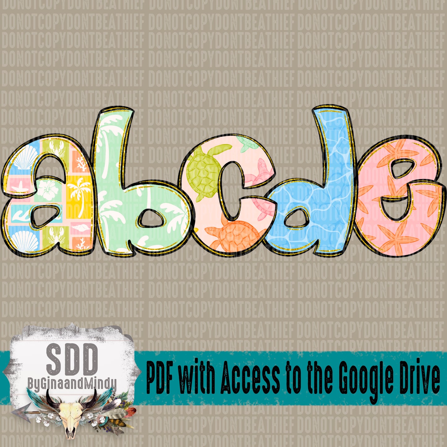 Summer Feels Doodle Alpha Set (5 Set Uppercase & Lowercase, 0-9, + Special Characters)