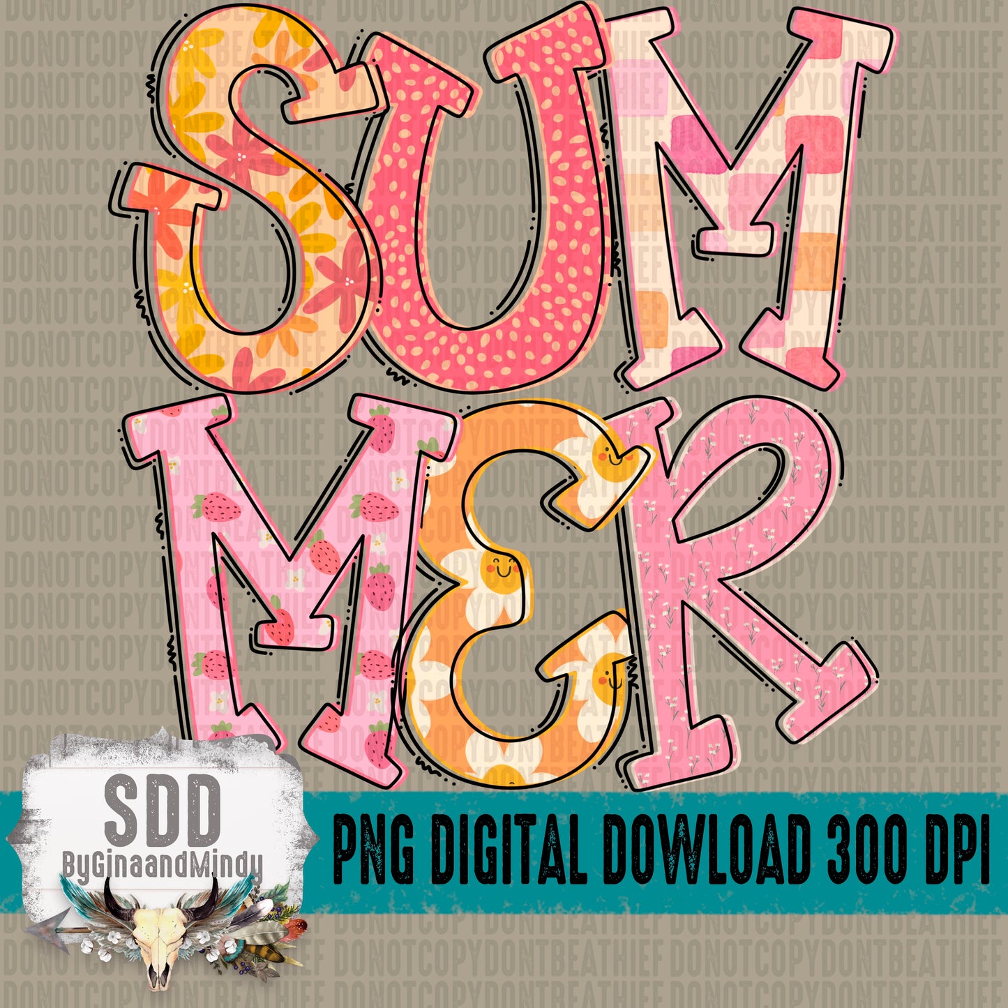 Summer Doodle Letters Strawberries