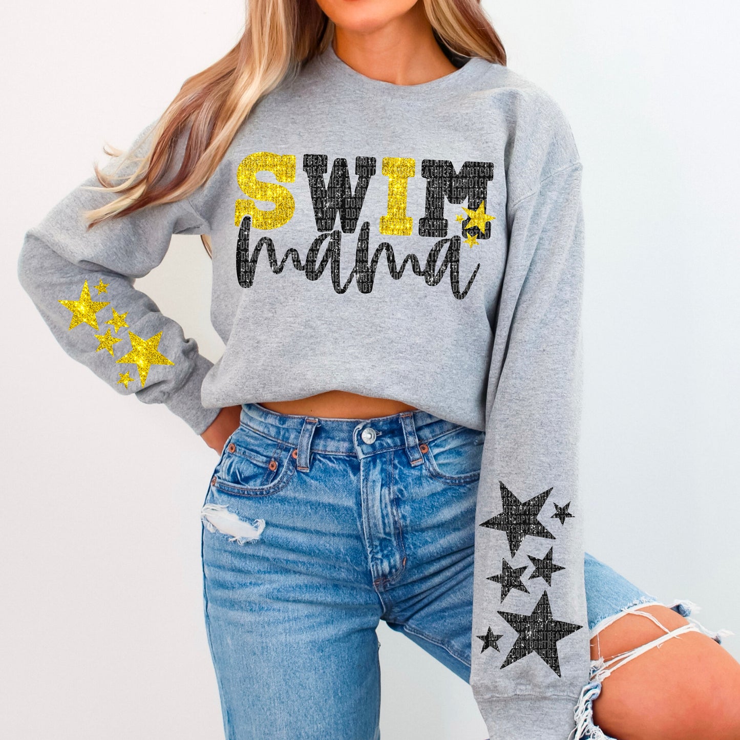 Swim Mama Bundle With Stars; Black & Dark Yellow Gold
