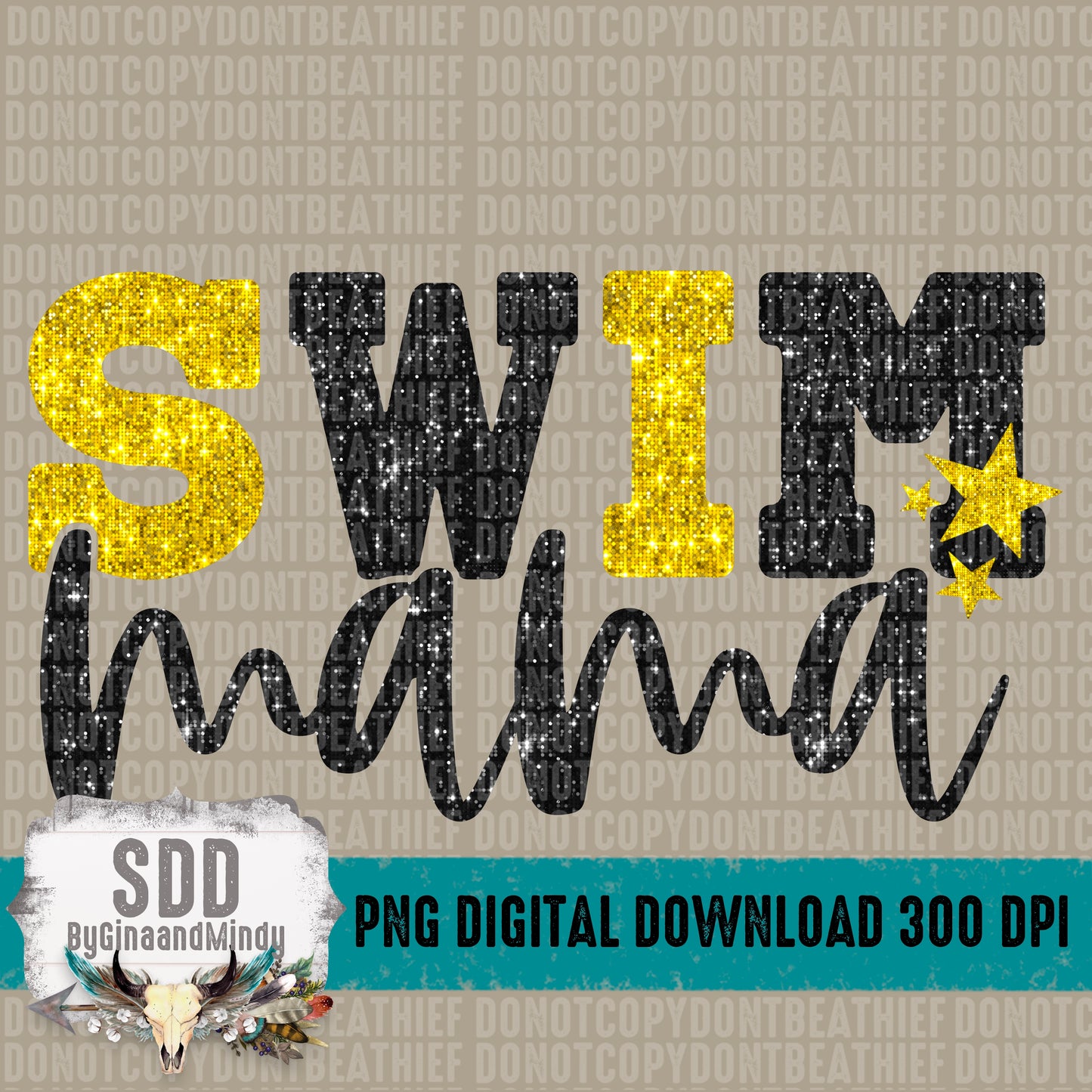 Swim Mama Bundle With Stars; Black & Dark Yellow Gold