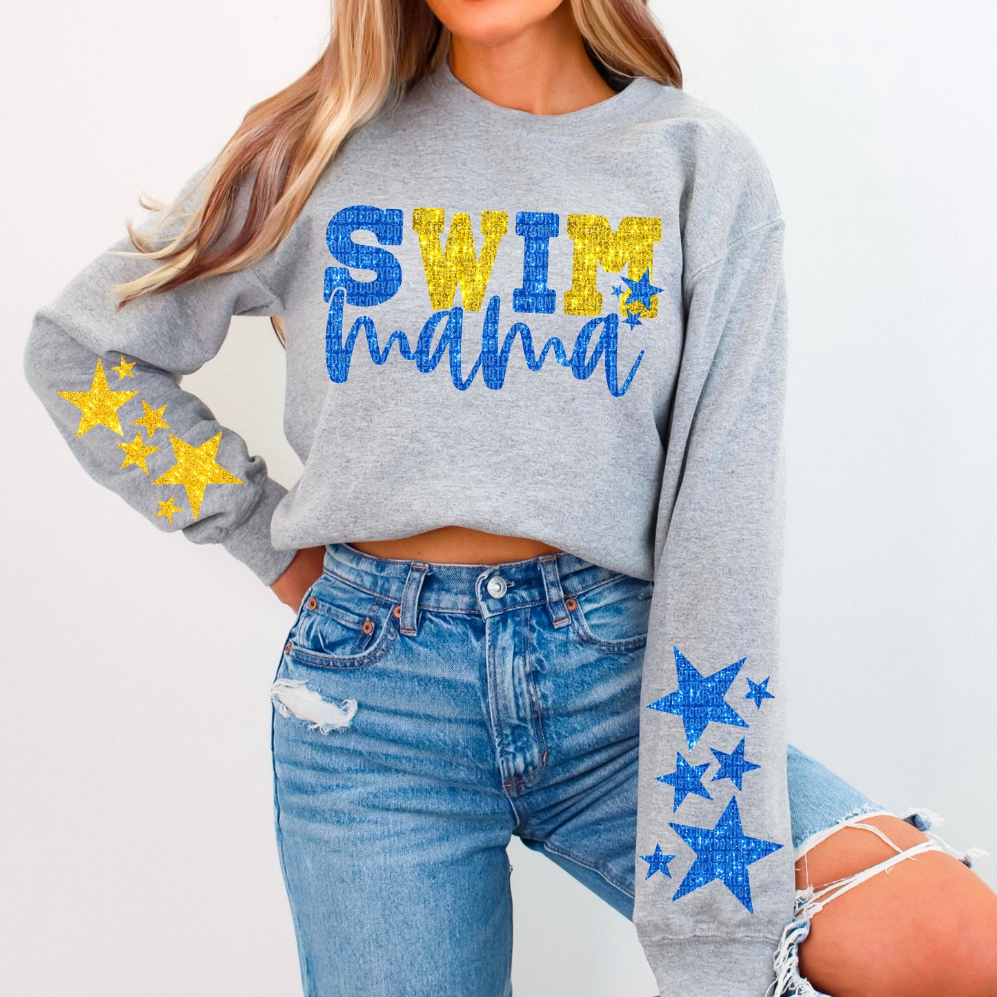 Swim Mama Bundle With Stars; Blue & Dark Yellow Gold